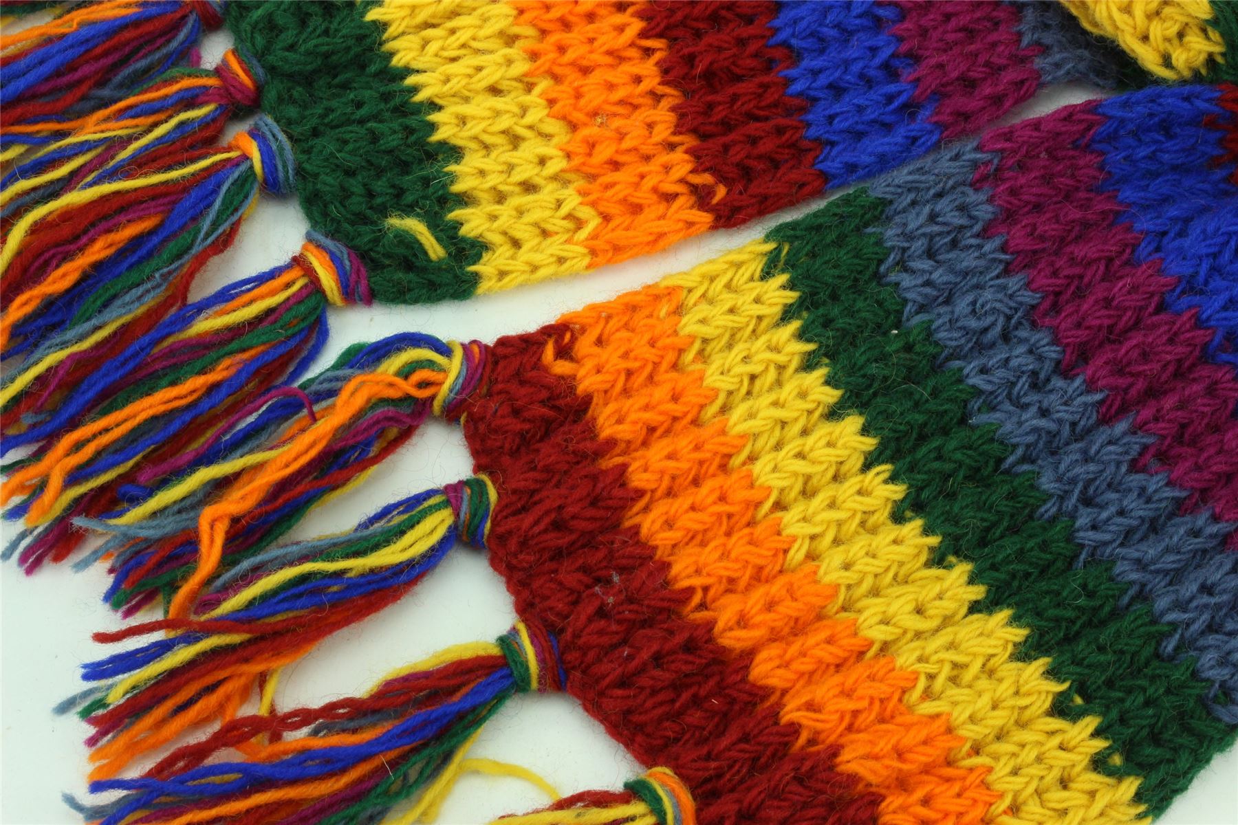 Hand Knitted Wool Scarf Woolly Warm Winter Cosy Stripe Space Dye Rainbow Pattern - Picture 4 of 97