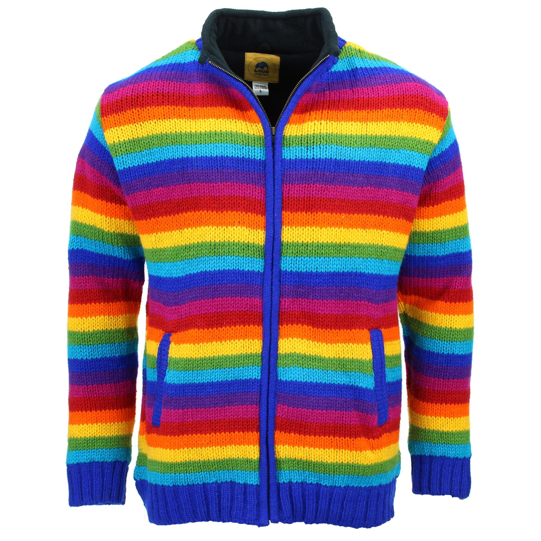 Hand Knitted Wool Jacket Cardigan LoudElephant Nepal Warm Lined Unisex - Picture 78 of 102