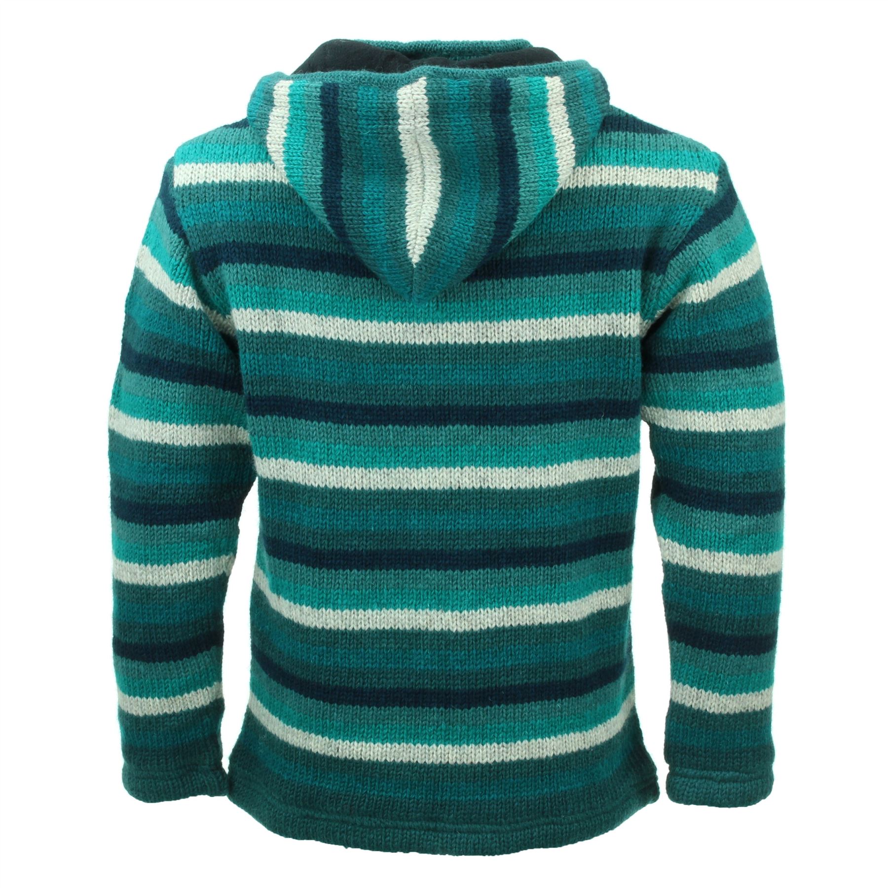 Hand Knitted Wool Hooded Jacket Cardigan Hoodie Nepal Warm Lined Boho Zip - Picture 52 of 100