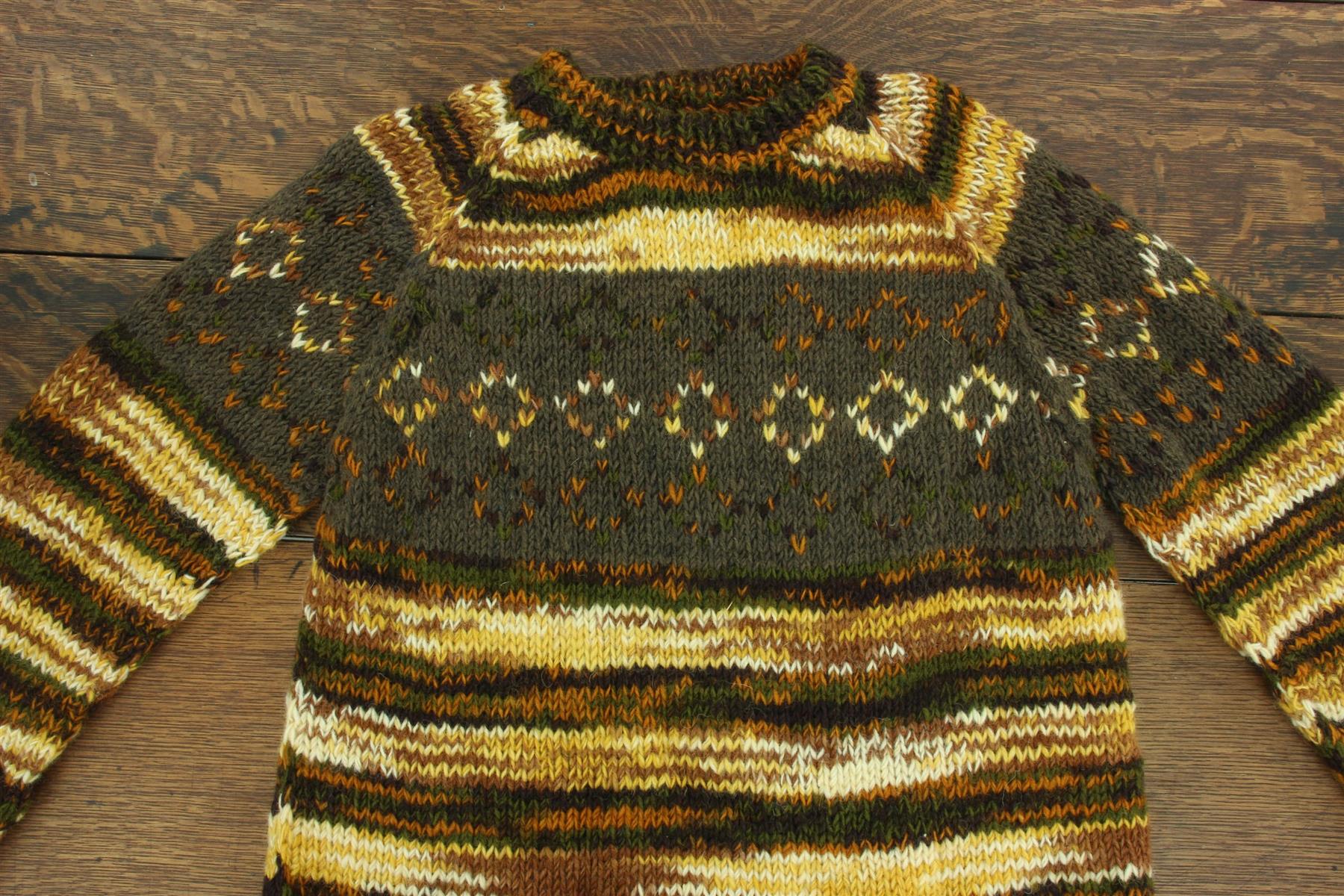 Wool Knit Jumper Sweater Pullover Fairisle Nordic Abstract Warm Nepal Loose - Picture 42 of 81