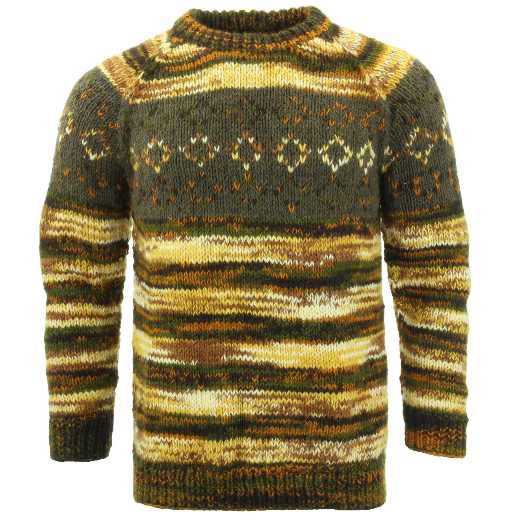 Wool Knit Jumper Sweater Pullover Fairisle Nordic Abstract Warm Nepal Loose - Picture 40 of 81