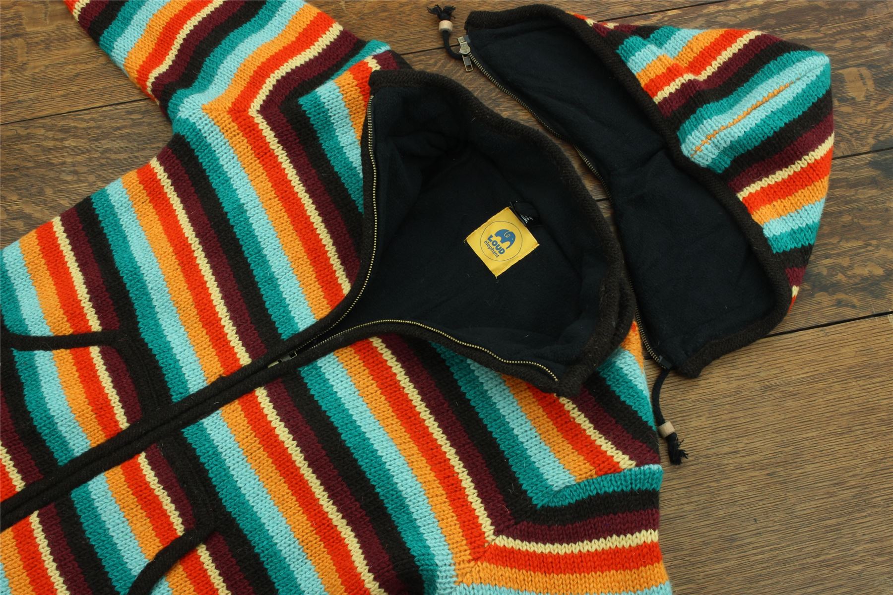Handgestrickte Wolle Kapuzenjacke Cardigan Hoodie Nepal warm gefüttert Hippie Reißverschluss - Bild 77 von 102