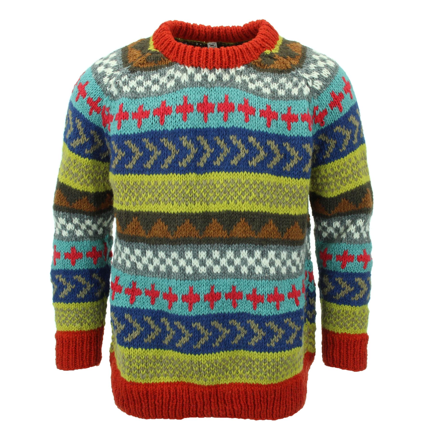 Wool Knit Jumper Sweater Pullover Fairisle Nordic Abstract Warm Nepal Loose - Picture 34 of 81
