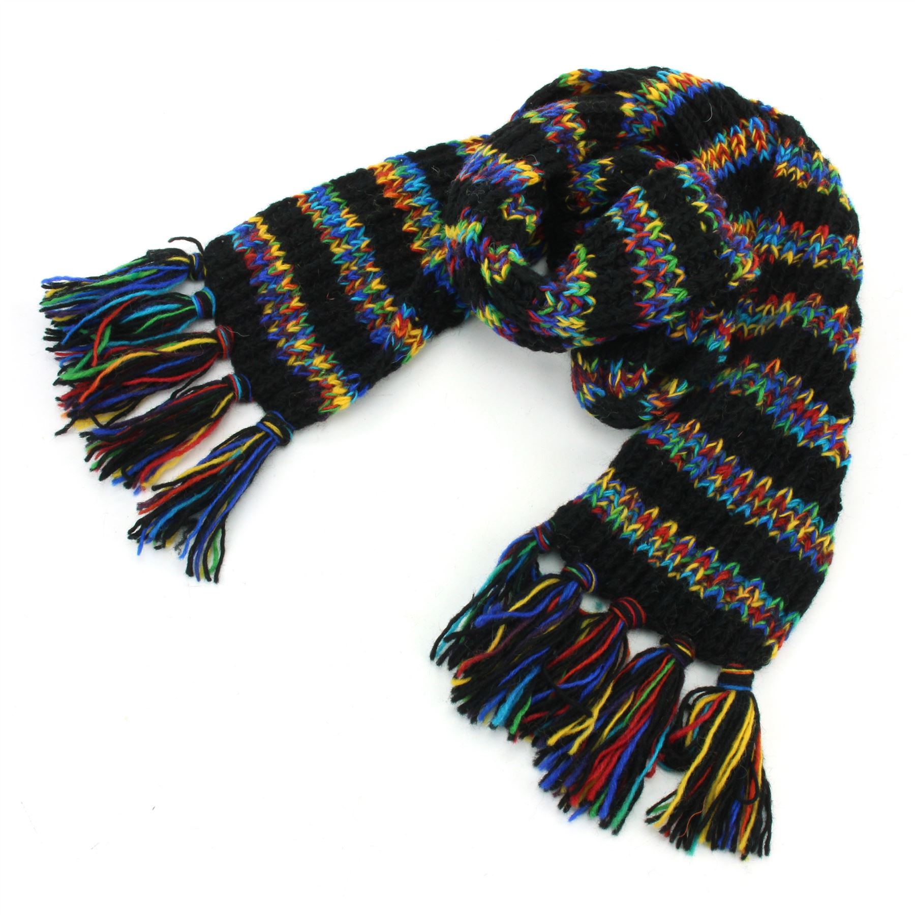 Hand Knitted Wool Scarf Woolly Warm Winter Cosy Stripe Space Dye Rainbow Pattern - Picture 62 of 97