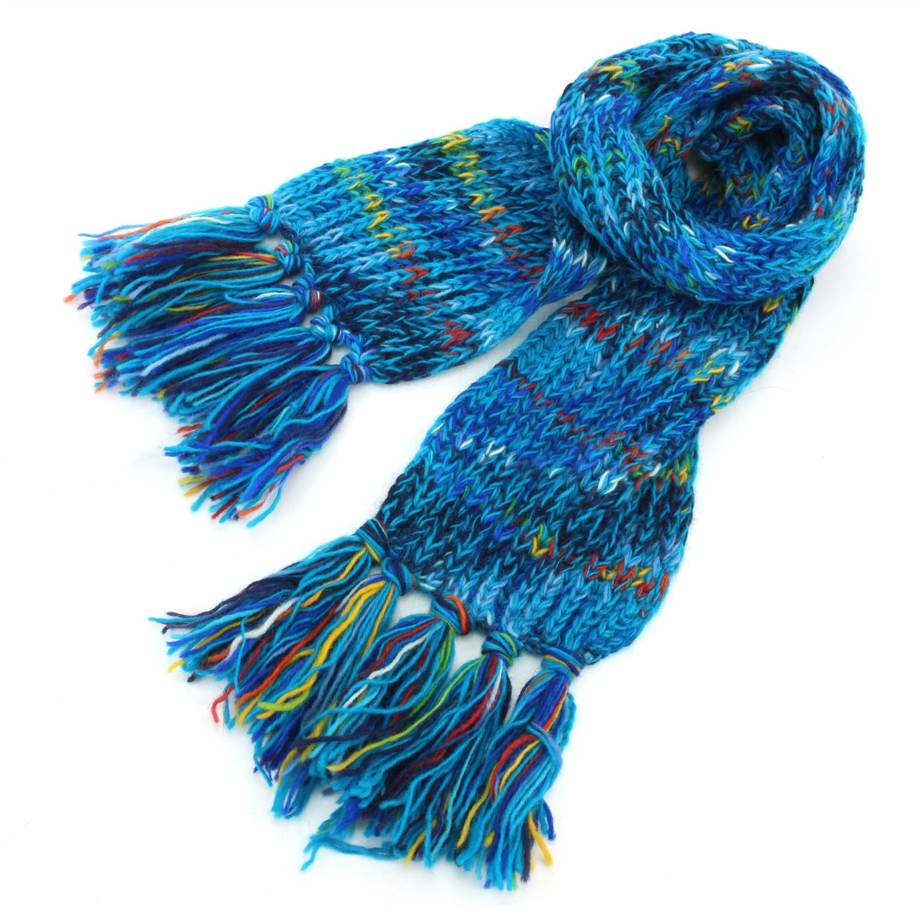Hand Knitted Wool Scarf Woolly Warm Winter Cosy Stripe Space Dye Rainbow Pattern - Picture 28 of 97