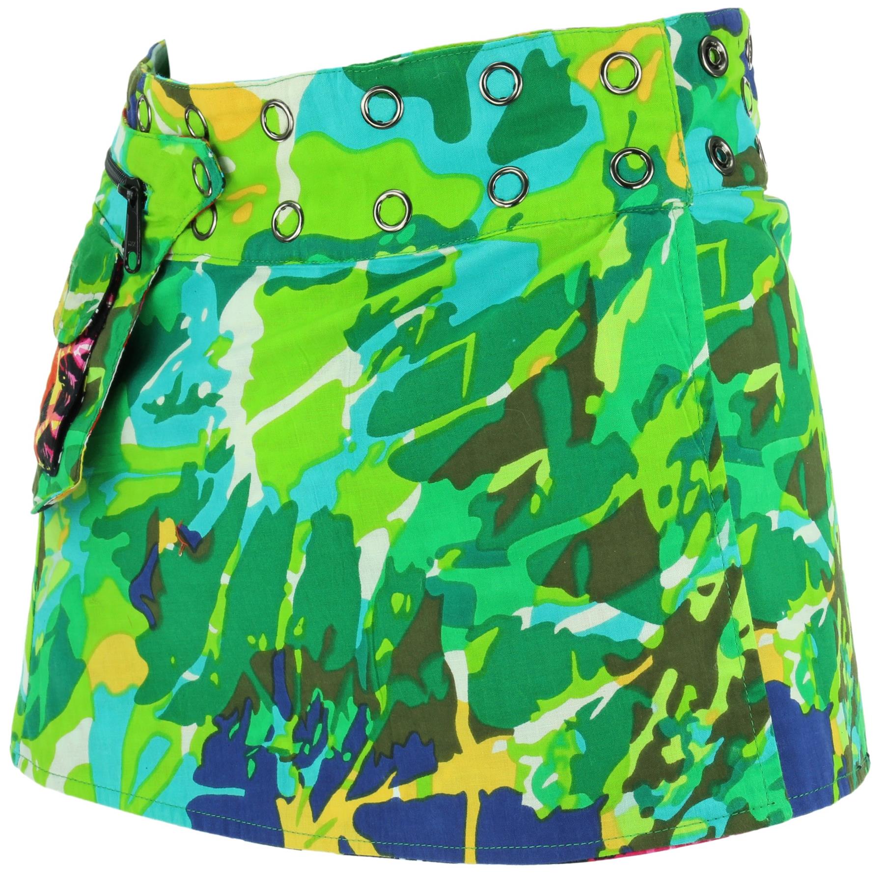 Hippie Bohemian Short Popper Childrens Skirt Boho Pocket Wrap Reversible Stud - Picture 54 of 56