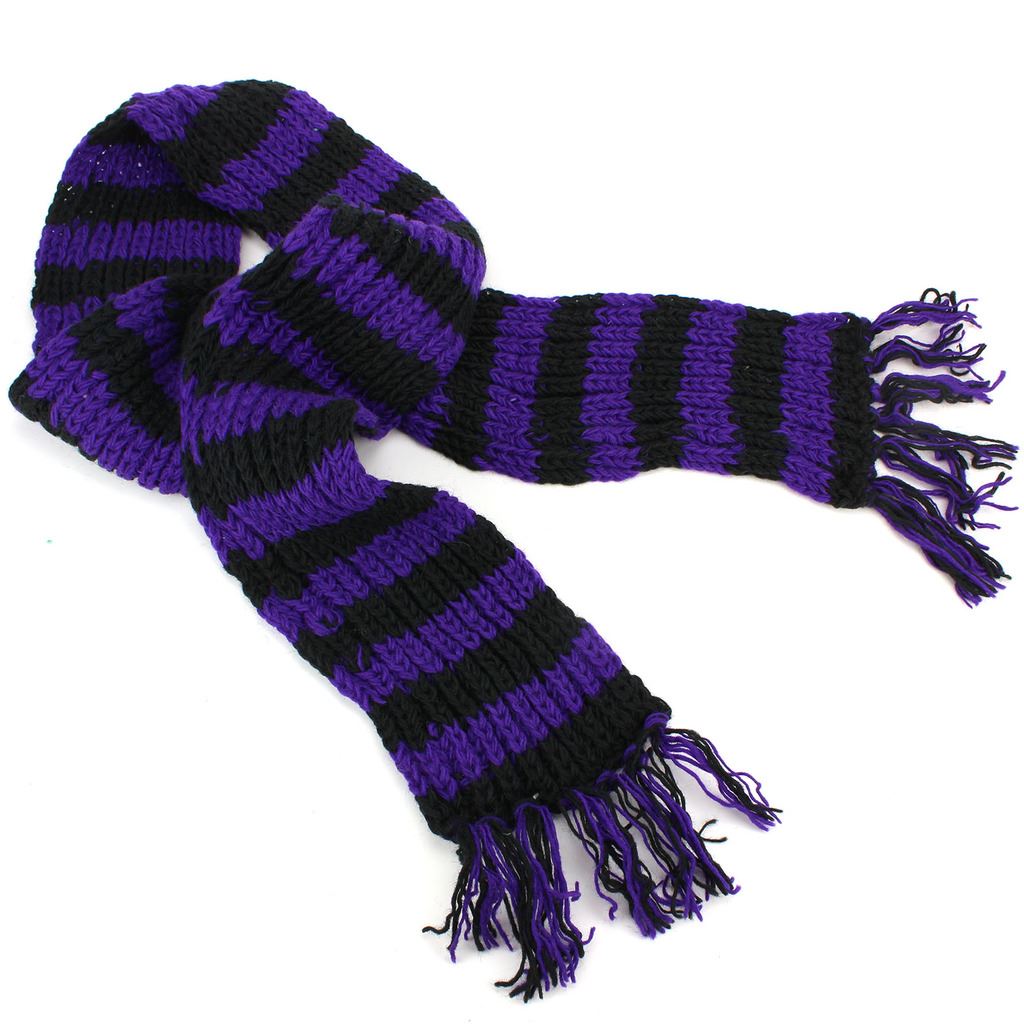 Hand Knitted Wool Scarf Woolly Warm Winter Cosy Stripe Space Dye Rainbow Pattern - Picture 96 of 97