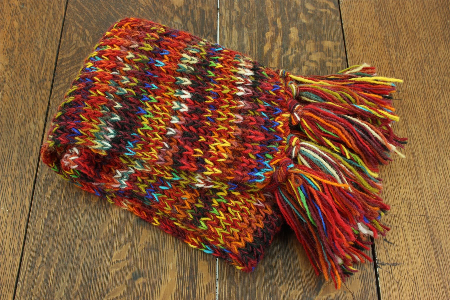 Hand Knitted Wool Scarf Woolly Warm Winter Cosy Stripe Space Dye Rainbow Pattern - Picture 52 of 97
