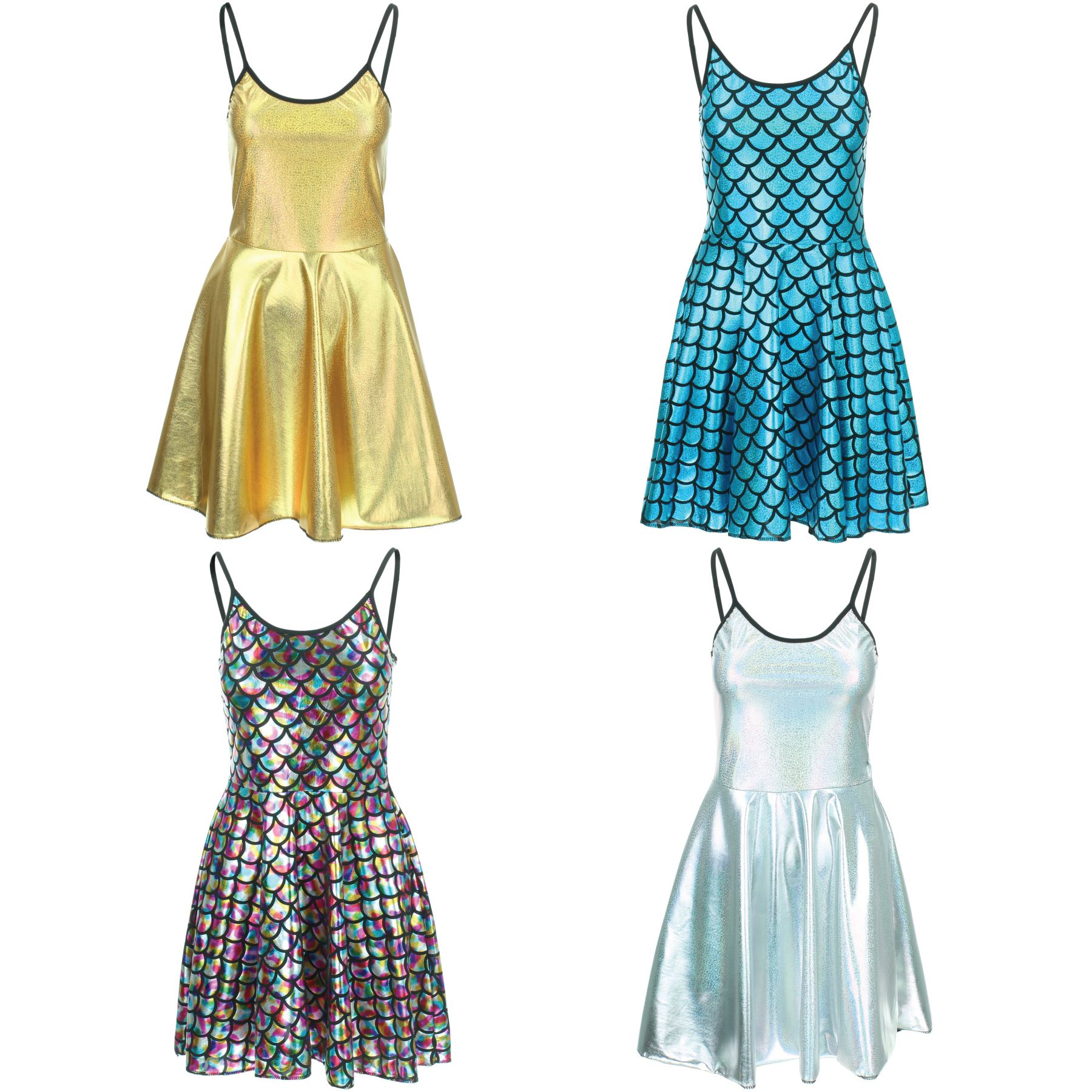 Shiny Dress Strappy Sparkling GOLD SILVER Mermaid Scales Mini Clubwear Lame  | eBay