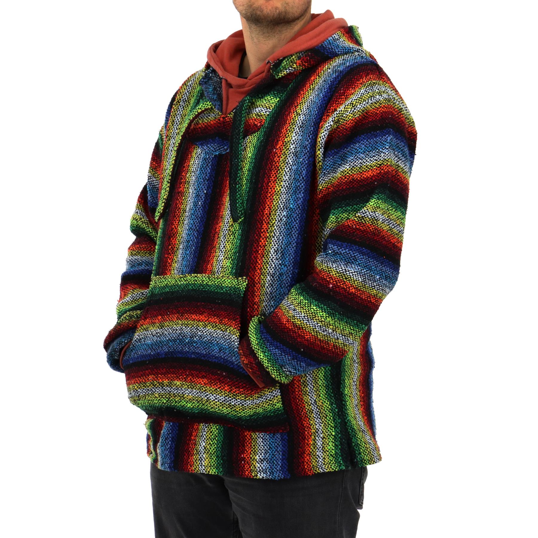 Recycled Mexican Baja Jerga Hoody Sweatshirt Jacket Hooded Warm Hippy Plus Size - Picture 109 of 189