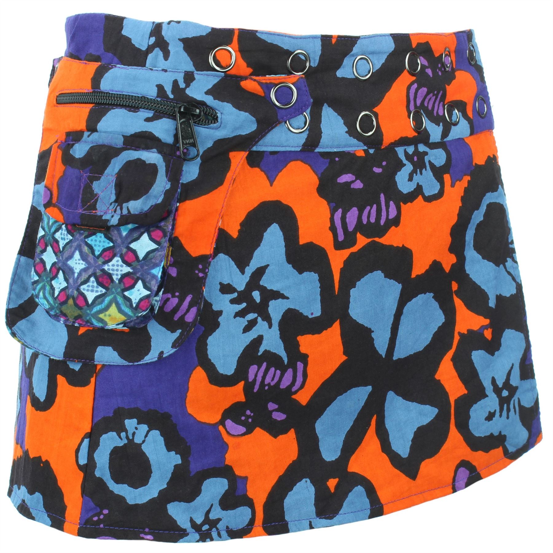Hippie Bohemian Short Popper Childrens Skirt Boho Pocket Wrap Reversible Stud - Picture 20 of 56