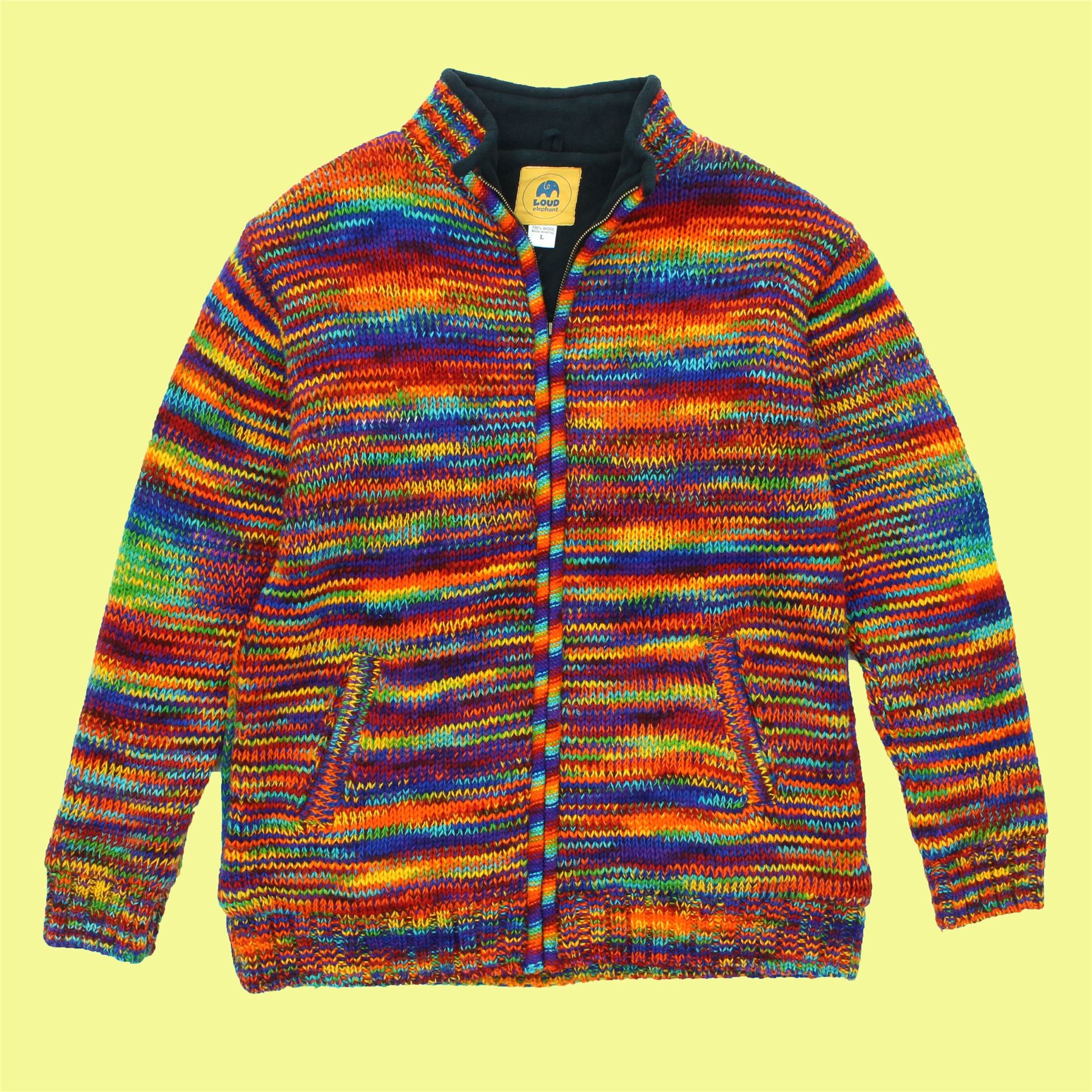 Hand Knitted Wool Jacket Cardigan LoudElephant Nepal Warm Lined Unisex - Picture 22 of 102