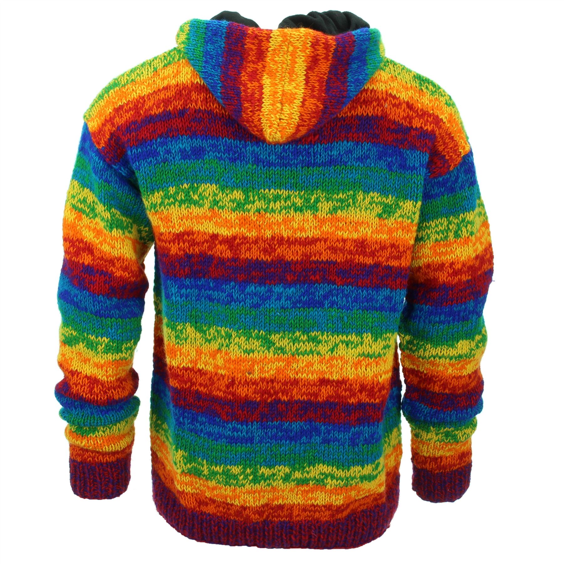 Hand Knitted Wool Hooded Jacket Cardigan Hoody Hoodie Nepal Warm Lined Ethnic - Picture 63 of 71
