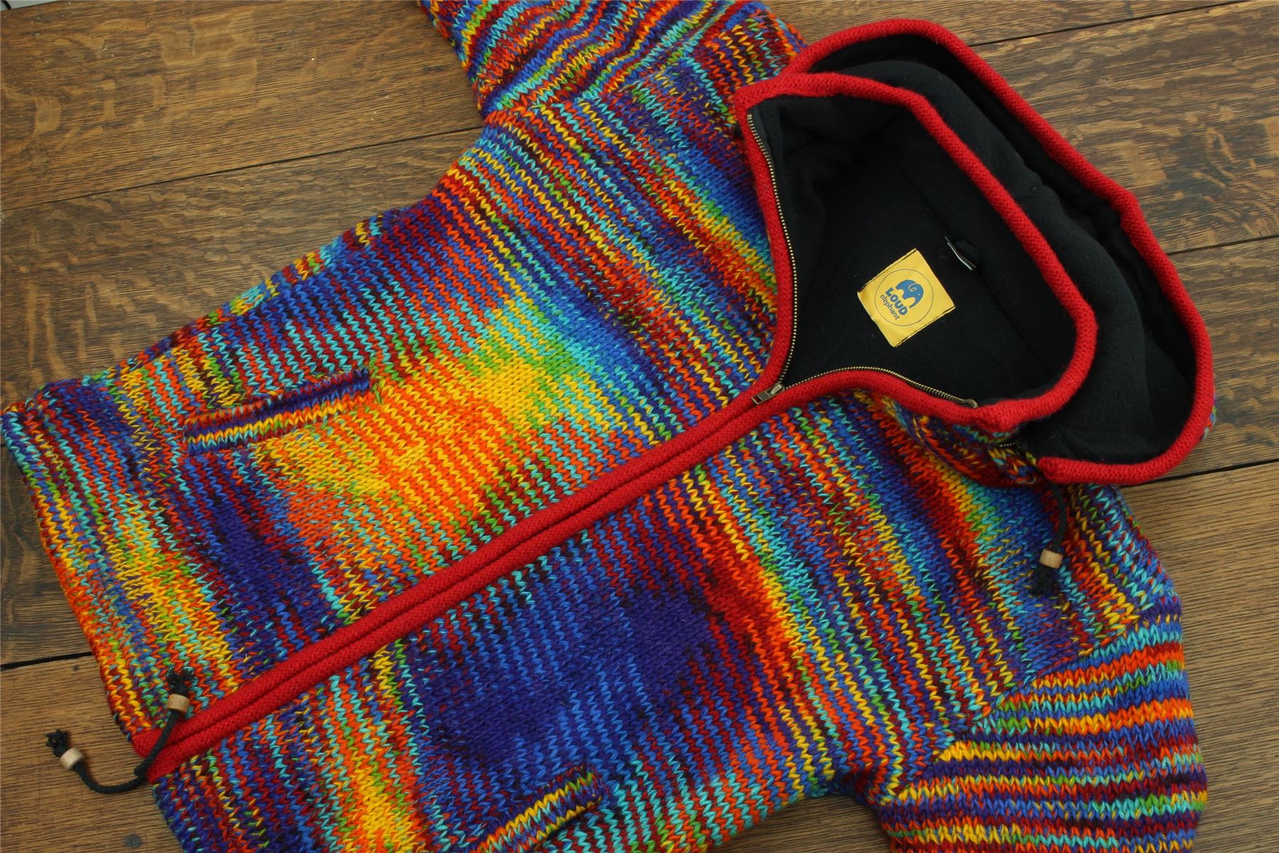 Hand Knitted Wool Hooded Jacket Cardigan Hoodie Nepal Warm Lined Boho Zip - Picture 16 of 100