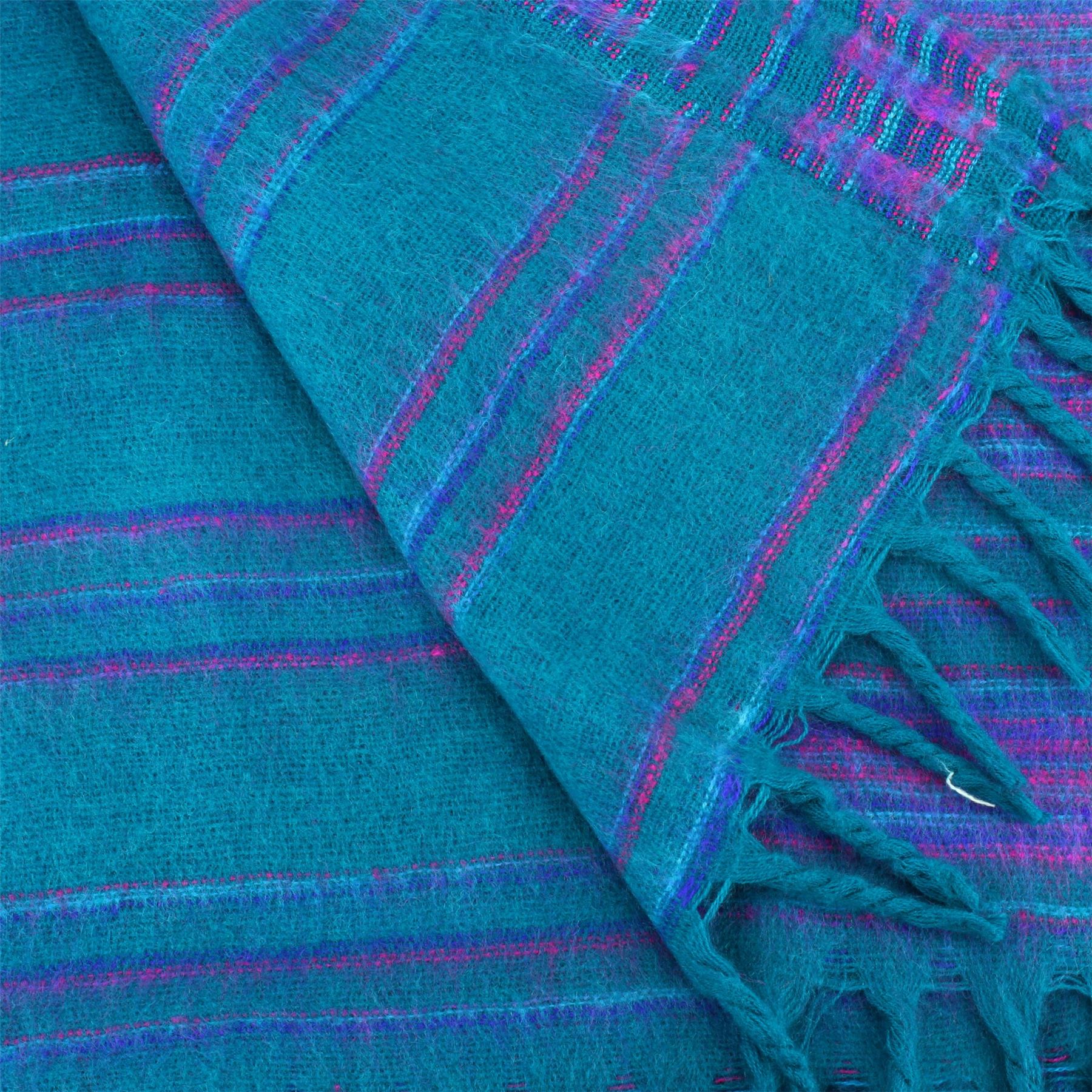 Vegan Wool Shawl Blanket Stripe Hill Queen Wrap Throw Boho Meditation Travel - Picture 12 of 50