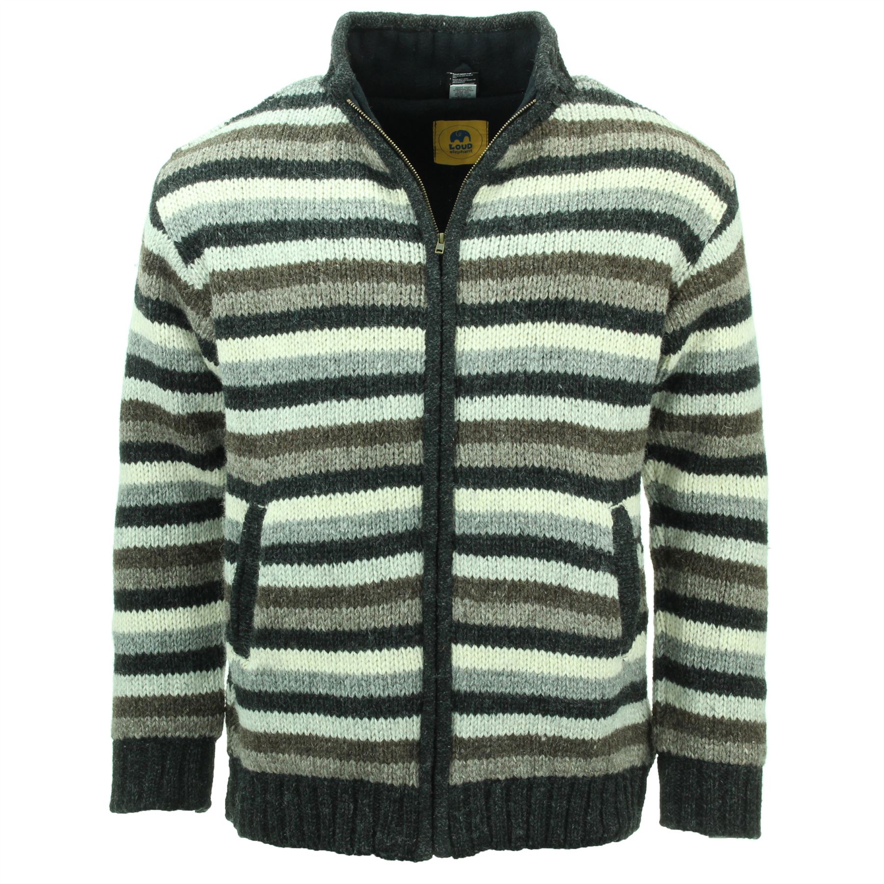 Hand Knitted Wool Jacket Cardigan LoudElephant Nepal Warm Lined Unisex - Picture 26 of 102
