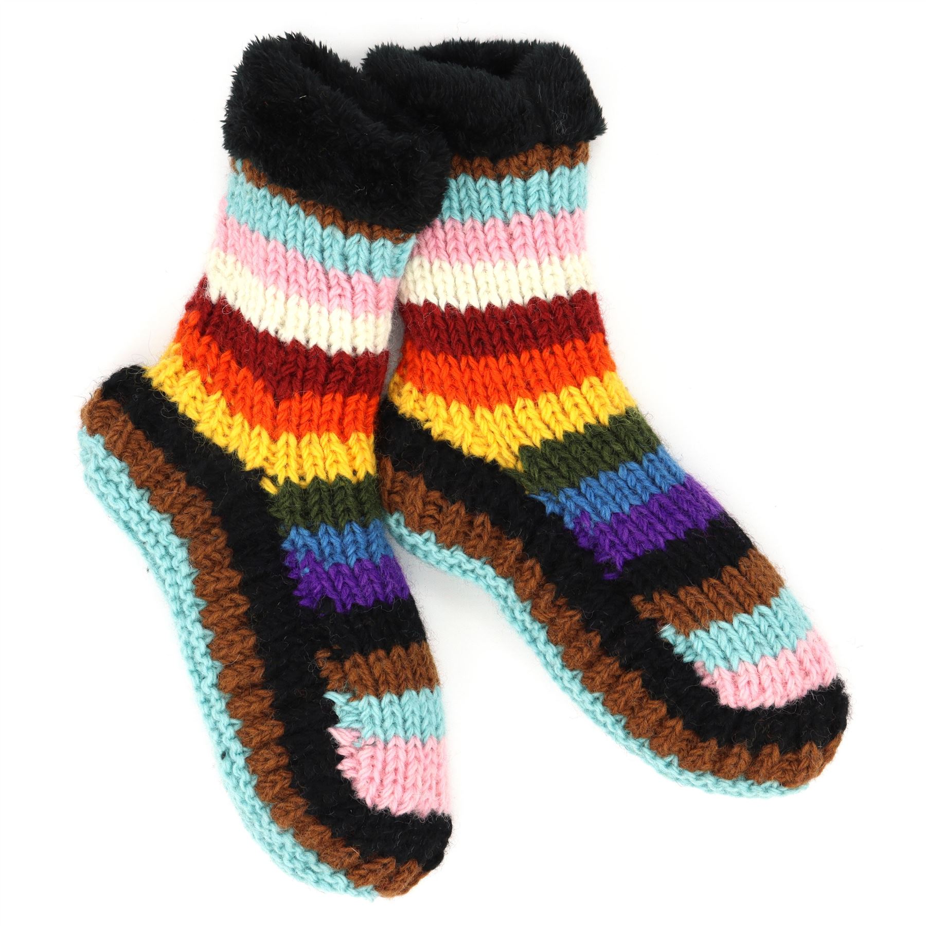 Handgestrickte Wolle Hausschuhe Socken Sherpa Futter Handarbeit warm UK 3-8 EU 36-42 - Bild 45 von 65