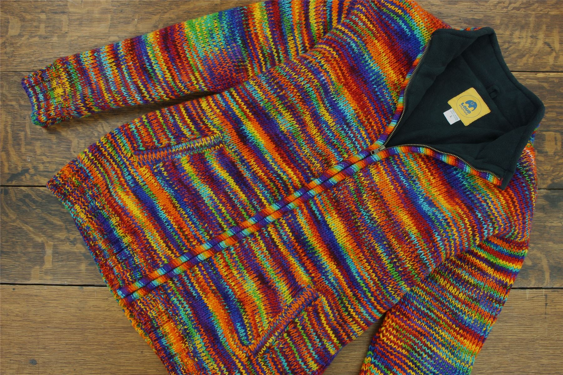 Hand Knitted Wool Jacket Cardigan LoudElephant Nepal Warm Lined Unisex - Picture 17 of 102