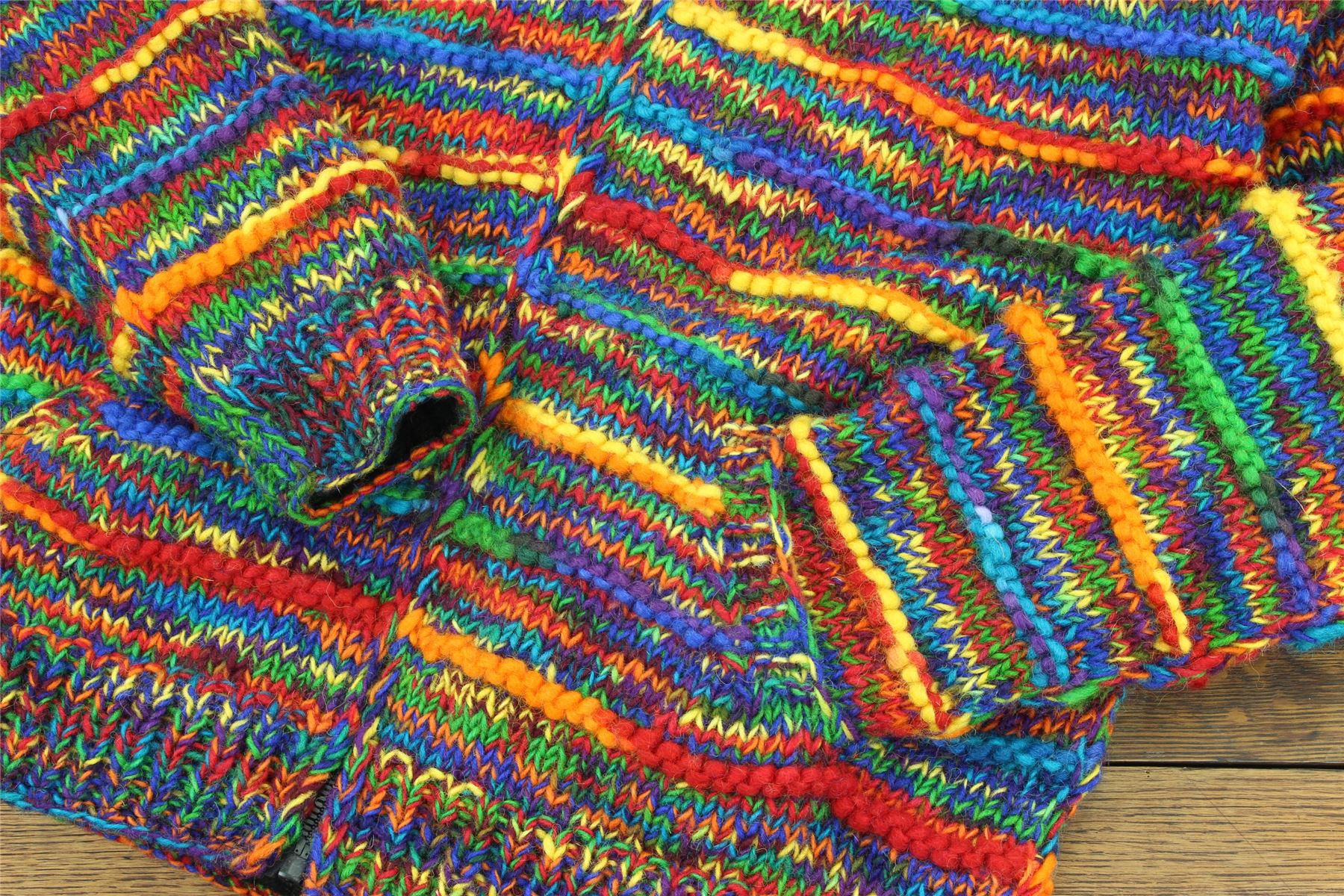 Hand Knitted Wool Hooded Jacket Cardigan Hoody Hoodie Nepal Warm Lined Ethnic - Picture 59 of 71