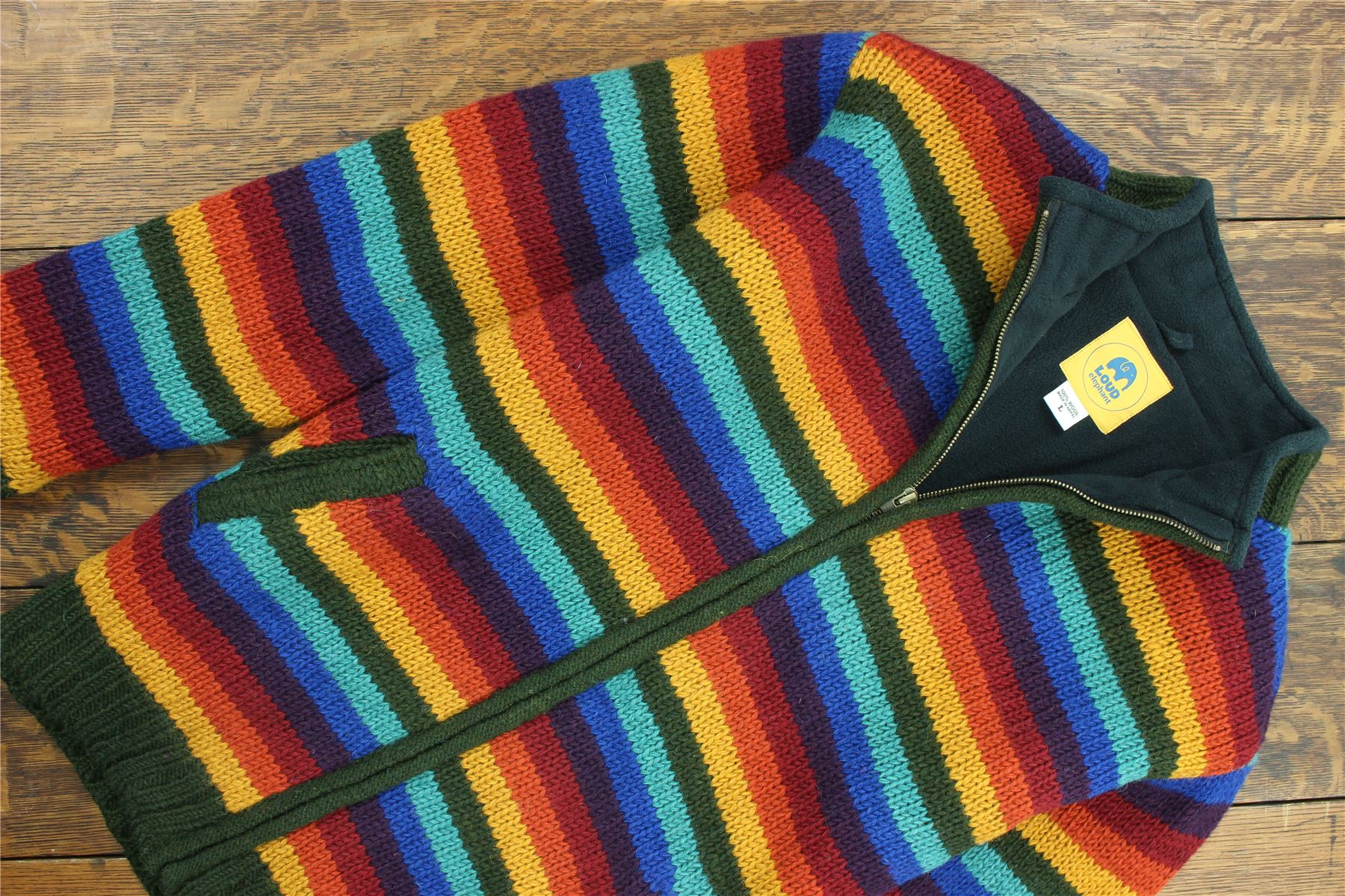 Hand Knitted Wool Jacket Cardigan LoudElephant Nepal Warm Lined Unisex - Picture 87 of 102
