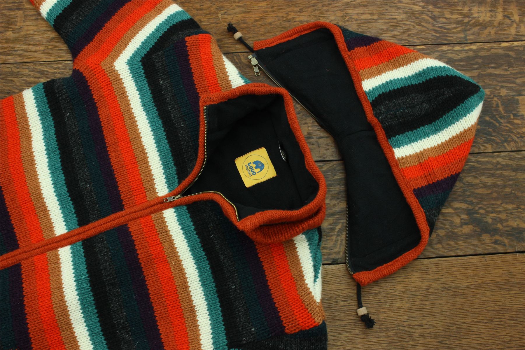 Hand Knitted Wool Hooded Jacket Cardigan Hoodie Nepal Warm Lined Boho Zip - Picture 13 of 100