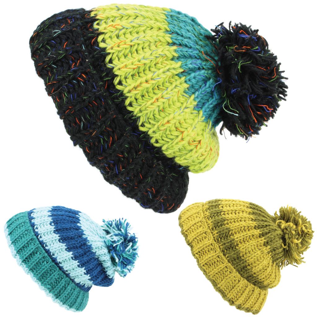 Chunky Wool Knit Beanie Bobble Hat Men Ladies Warm Winter Slouch Baggy Lined