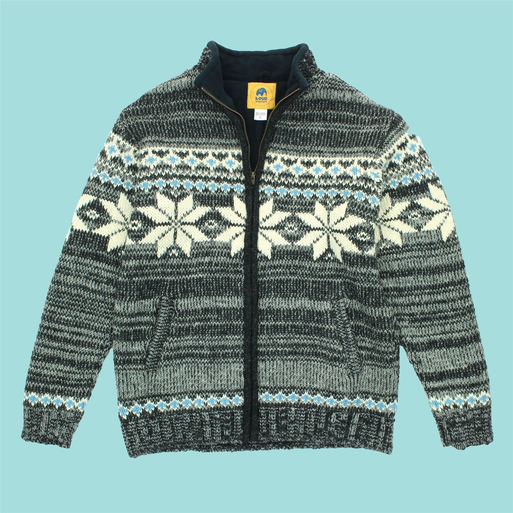 Hand Knitted Wool Jacket Cardigan LoudElephant Nepal Warm Lined Unisex - Picture 68 of 102