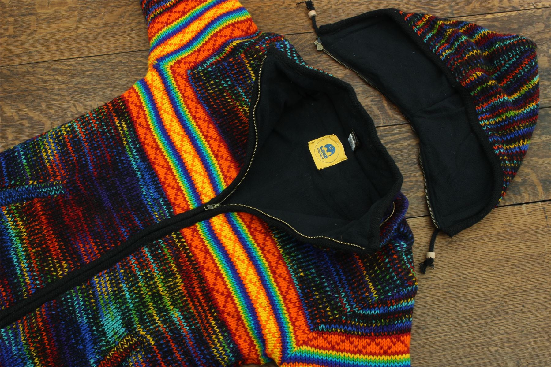 Hand Knitted Wool Hooded Jacket Cardigan Hoodie Nepal Warm Lined Boho Zip - Picture 34 of 100