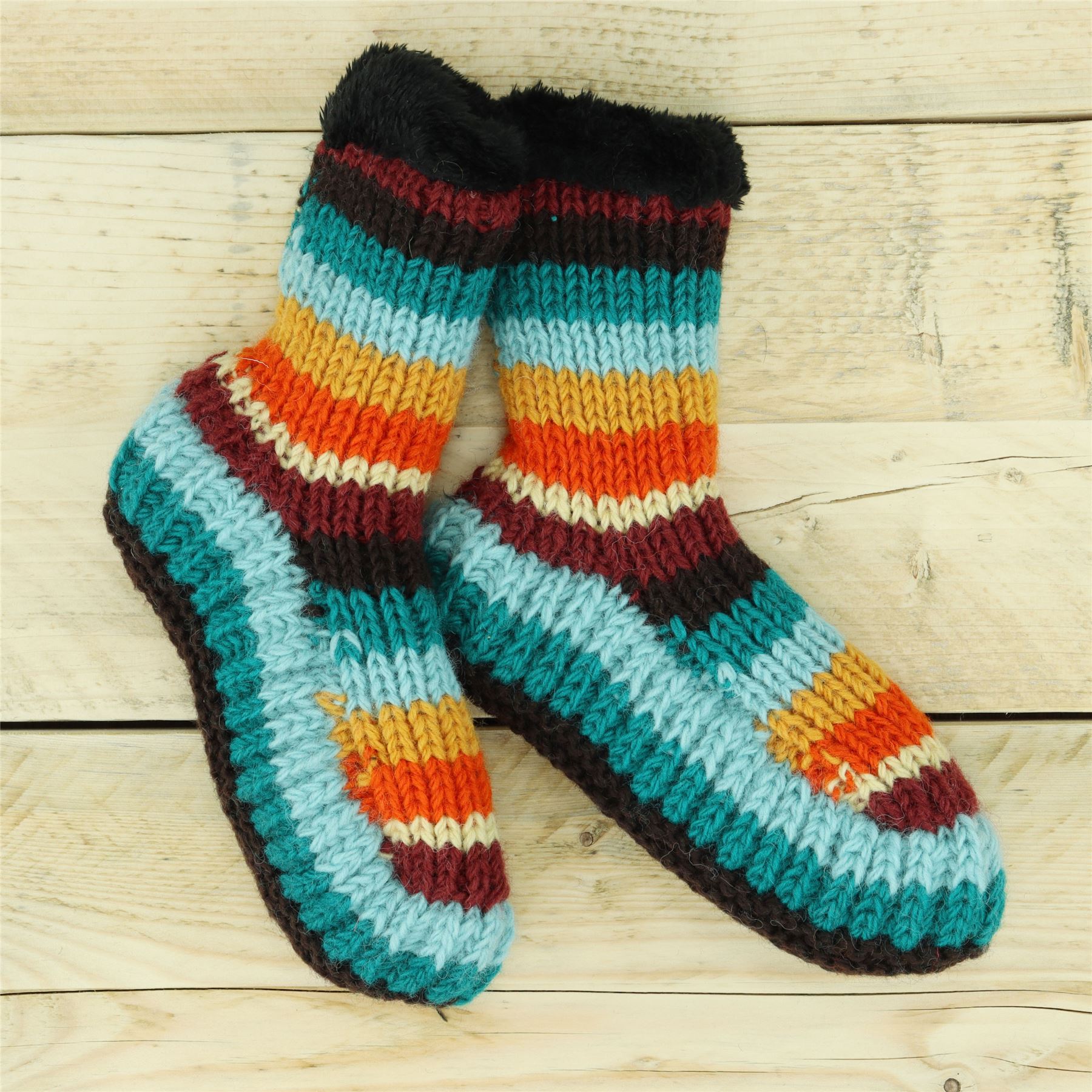 Handgestrickte Wolle Hausschuhe Socken Sherpa Futter Handarbeit warm UK 3-8 EU 36-42 - Bild 60 von 65