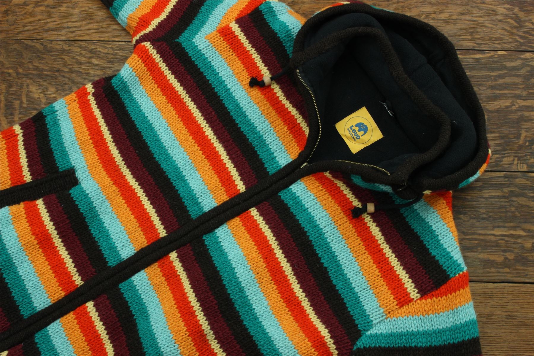 Hand Knitted Wool Hooded Jacket Cardigan Hoodie Nepal Warm Lined Boho Zip - Picture 38 of 100