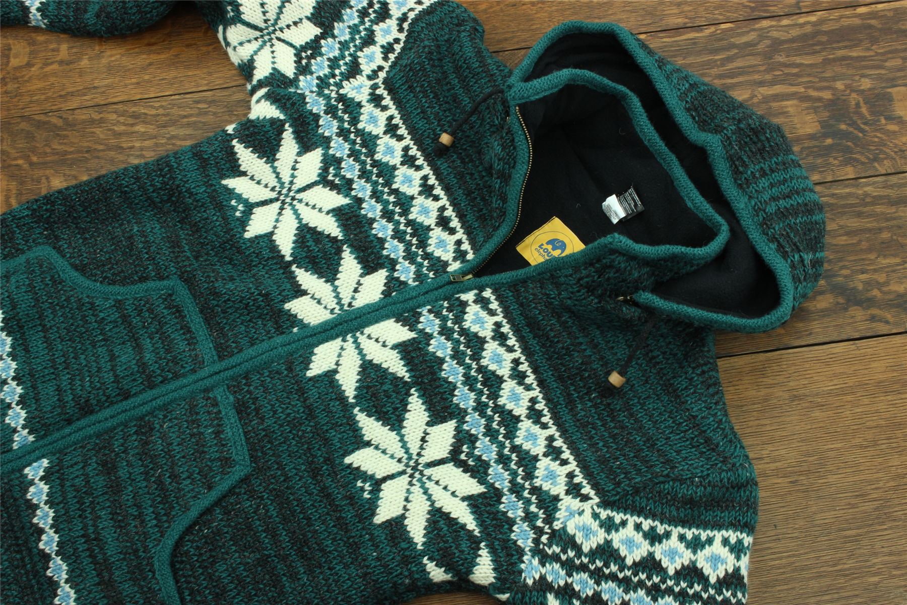 Handgestrickte Wolle Kapuzenjacke Cardigan Hoodie Nepal warm gefüttert Hippie Reißverschluss - Bild 34 von 102