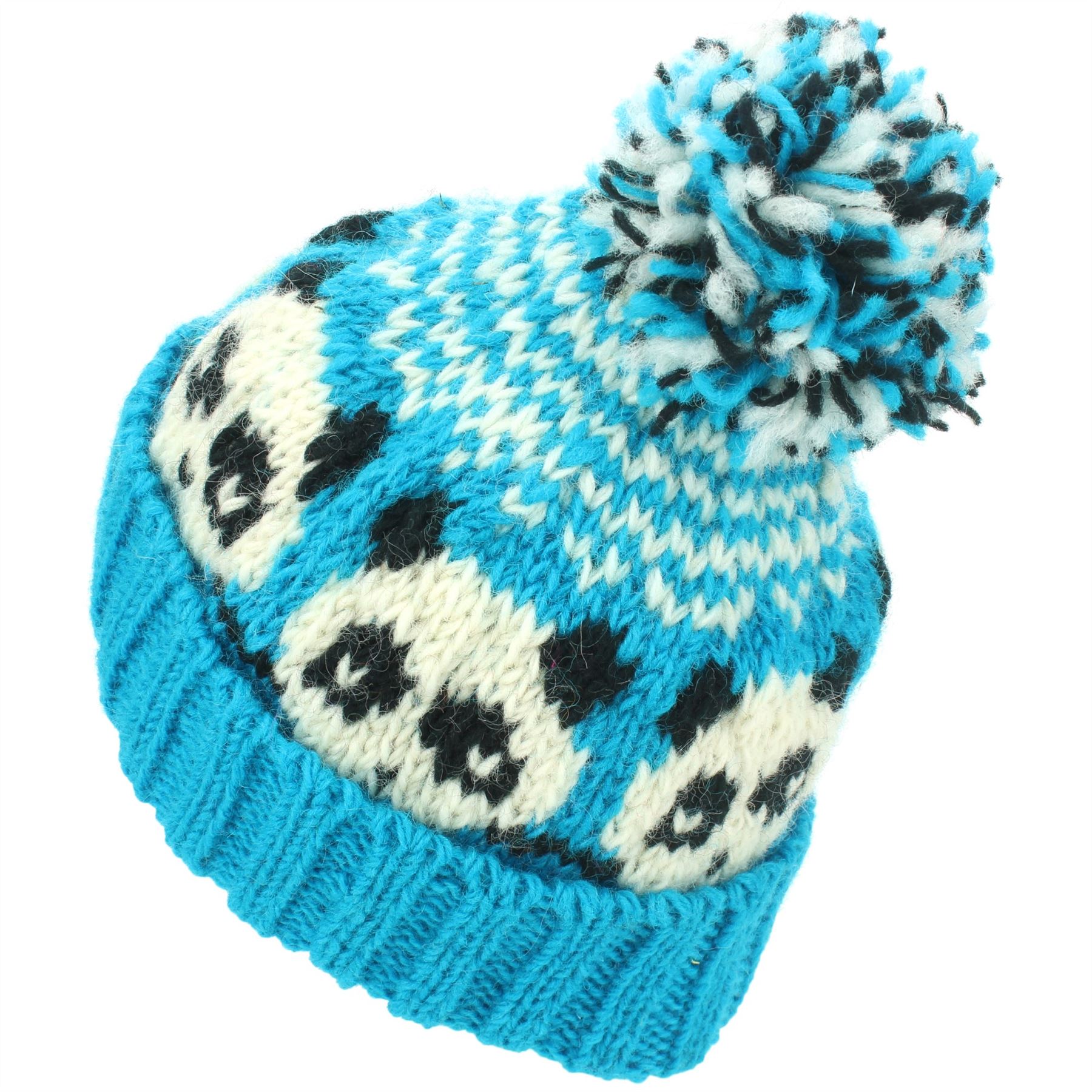 Wool Beanie Hat Bobble Knit Knitted PANDA Lined Men Ladies Warm Winter - Picture 3 of 28