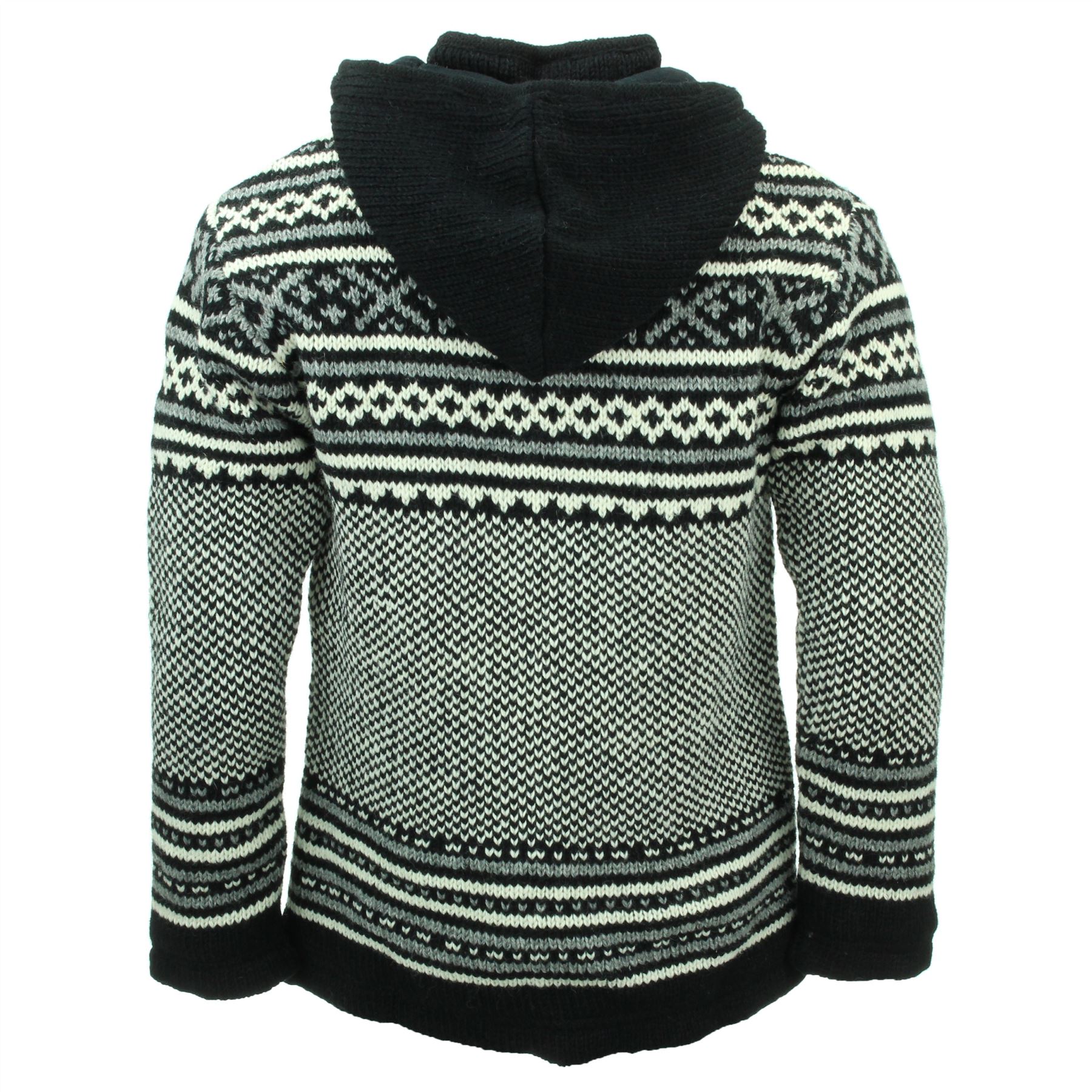 Hand Knitted Wool Hooded Jacket Cardigan Hoodie Nepal Warm Lined Boho Zip - Picture 47 of 100