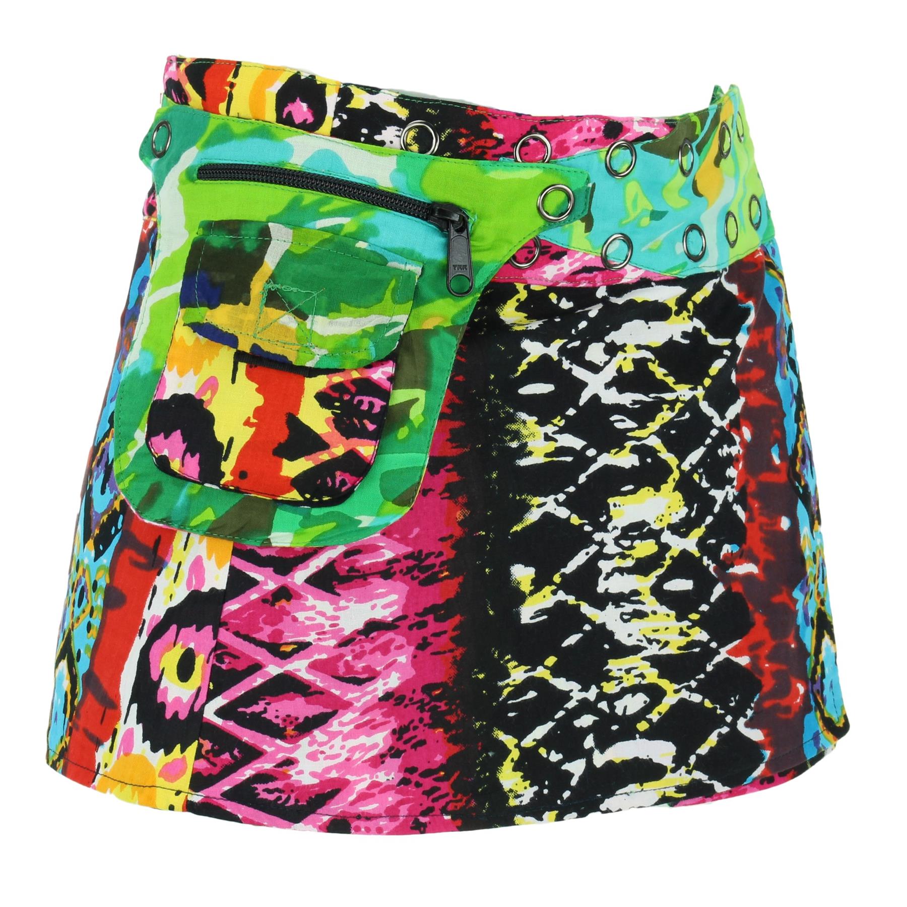 Hippie Bohemian Short Popper Childrens Skirt Boho Pocket Wrap Reversible Stud - Picture 47 of 56