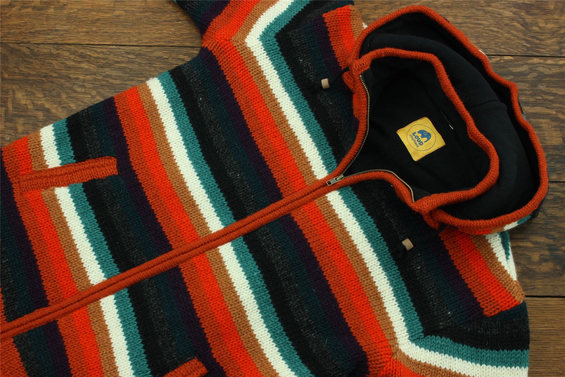 Hand Knitted Wool Hooded Jacket Cardigan Hoodie Nepal Warm Lined Boho Zip - Picture 11 of 100