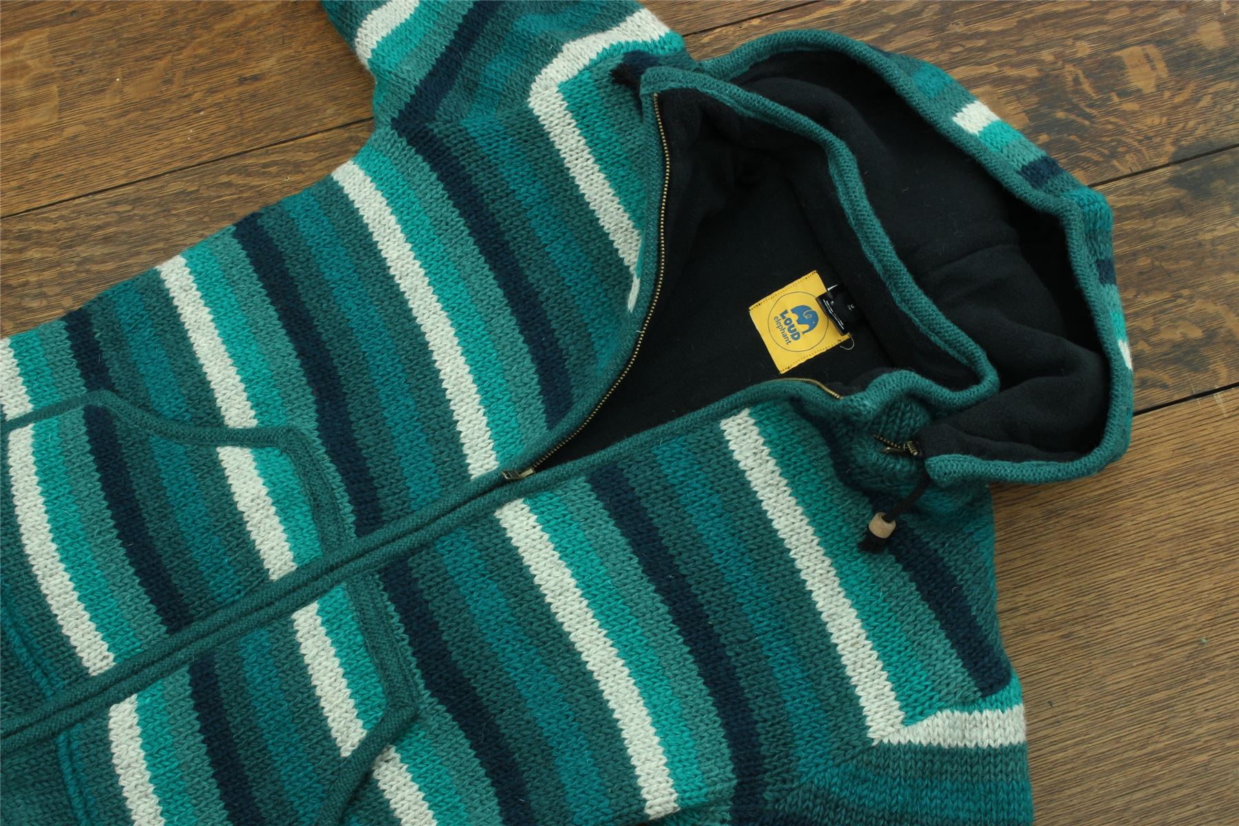 Handgestrickte Wolle Kapuzenjacke Cardigan Hoodie Nepal warm gefüttert Hippie Reißverschluss - Bild 70 von 102