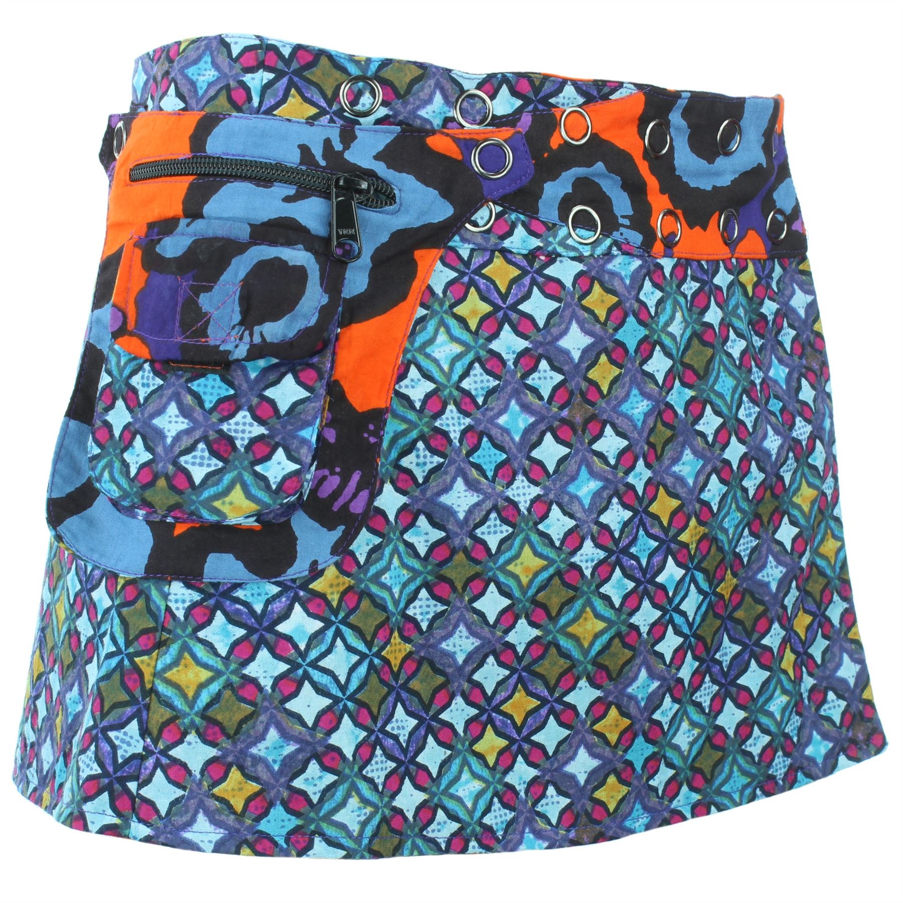 Hippie Bohemian Short Popper Childrens Skirt Boho Pocket Wrap Reversible Stud - Picture 14 of 56