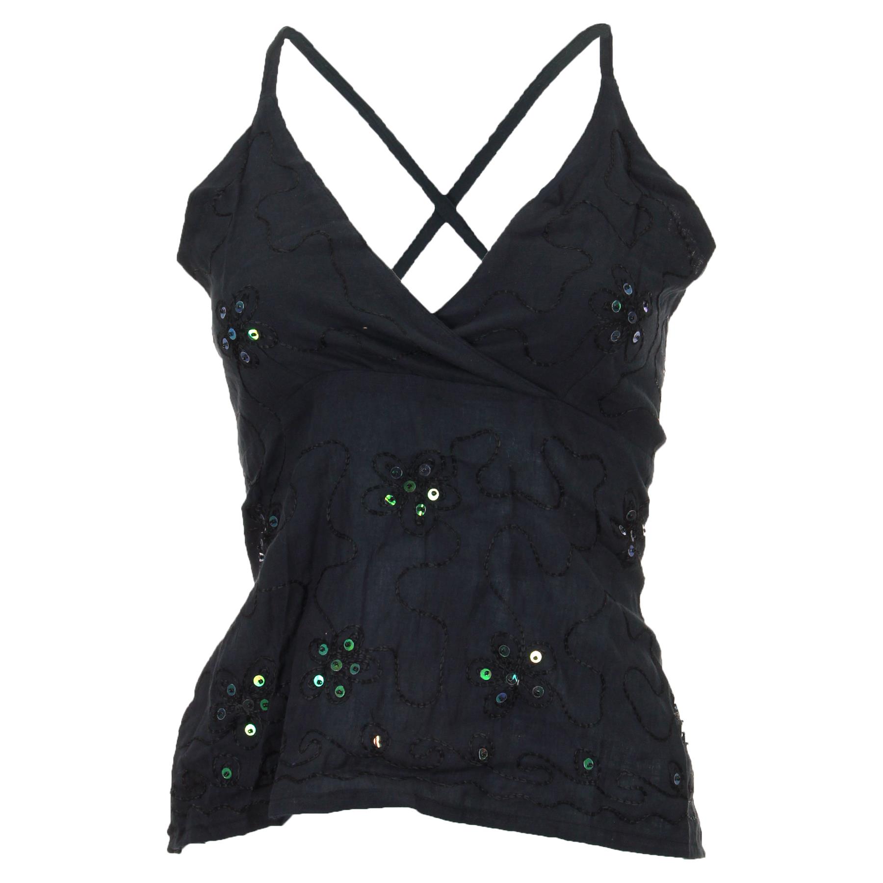 LADIES VEST TOP SEQUINS HIPPIE CAMISOLE CROSS BACK HALTERNECK CAMI eBay