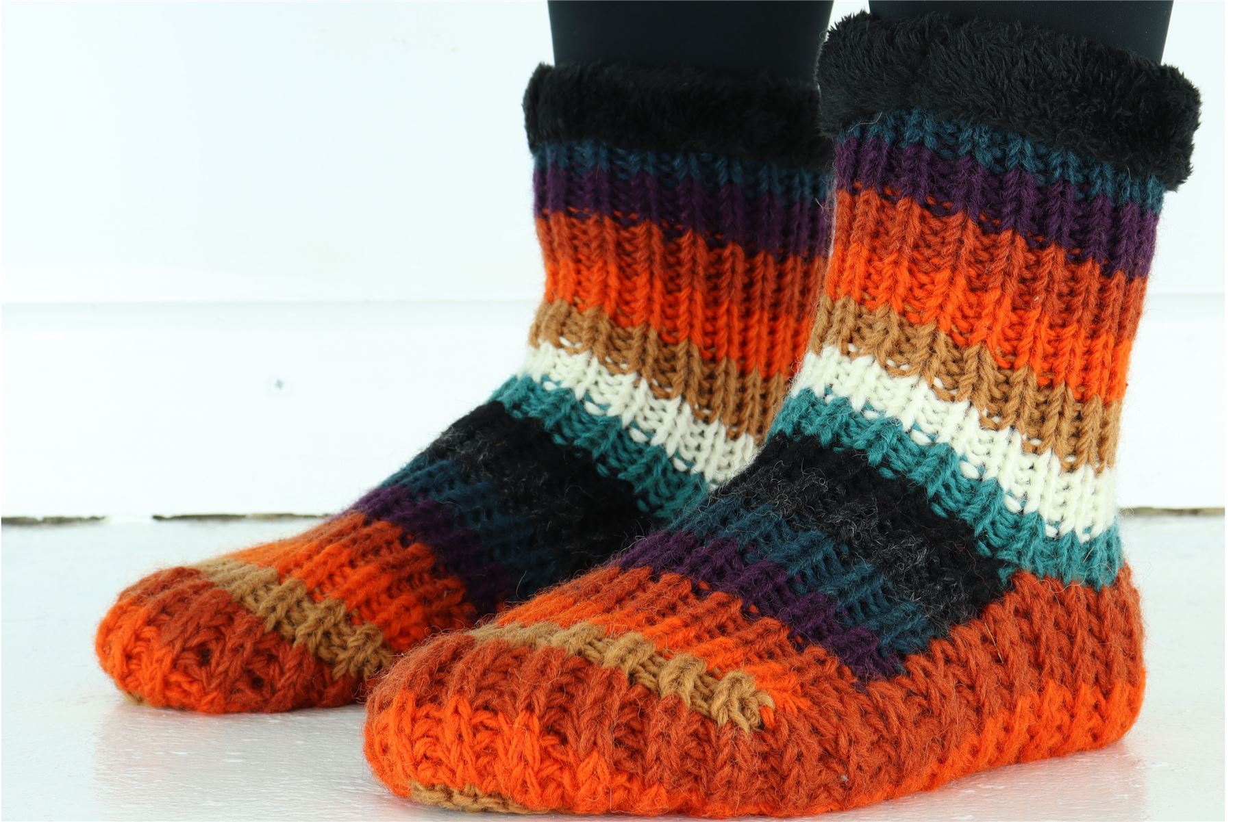 Handgestrickte Wolle Hausschuhe Socken Sherpa Futter Handarbeit warm UK 3-8 EU 36-42 - Bild 28 von 65