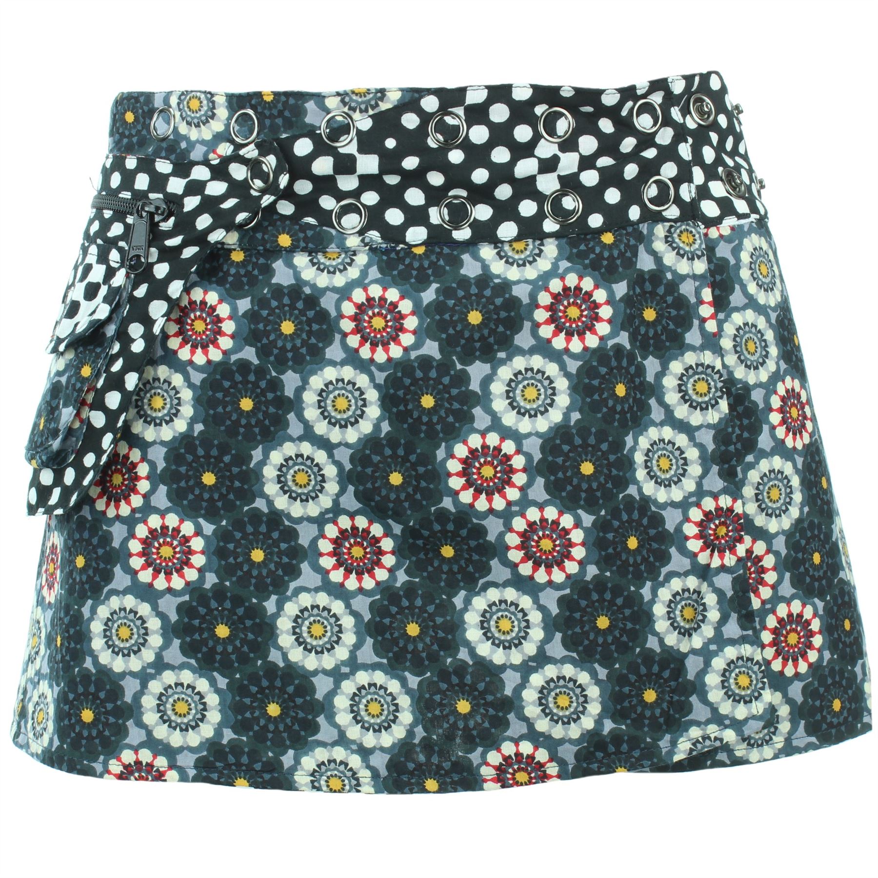 Hippie Bohemian Short Popper Childrens Skirt Boho Pocket Wrap Reversible Stud - Picture 35 of 56