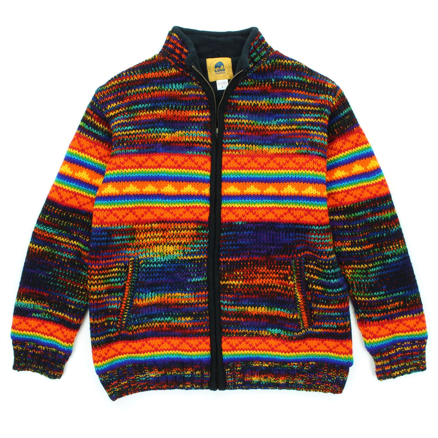 Hand Knitted Wool Jacket Cardigan LoudElephant Nepal Warm Lined Unisex - Picture 61 of 102
