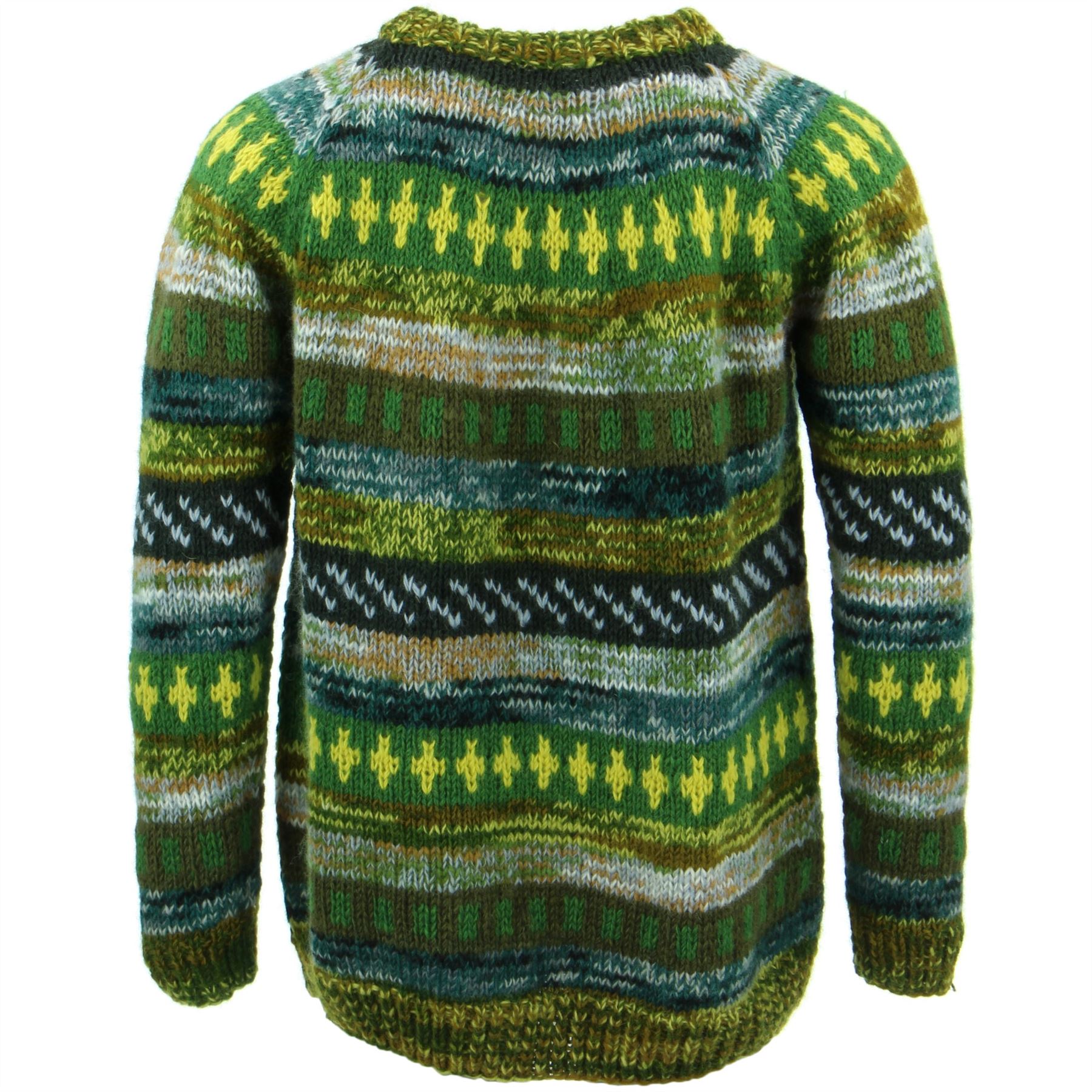 Wool Knit Jumper Sweater Pullover Fairisle Nordic Abstract Warm Nepal Loose - Picture 25 of 81
