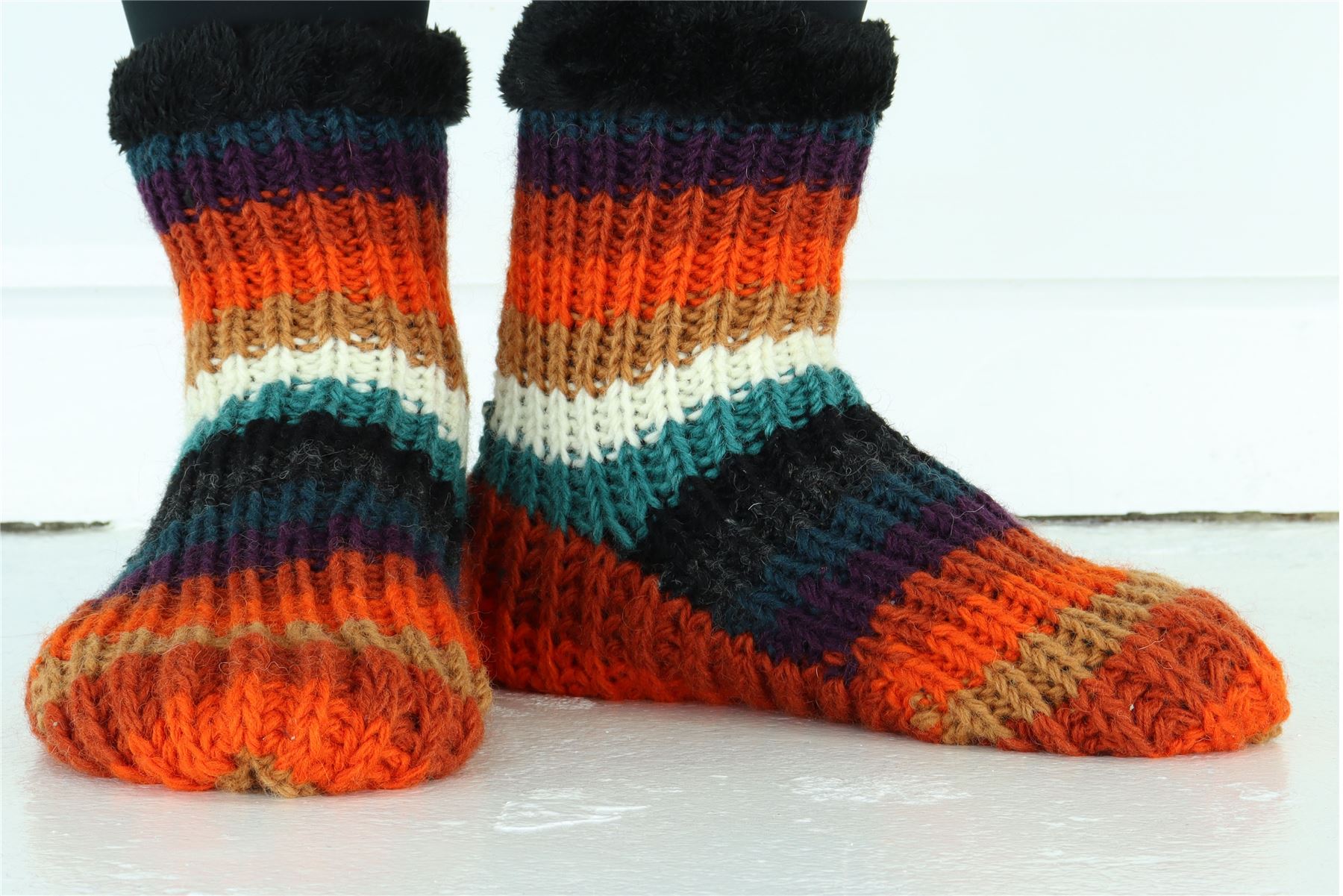 Handgestrickte Wolle Hausschuhe Socken Sherpa Futter Handarbeit warm UK 3-8 EU 36-42 - Bild 24 von 65