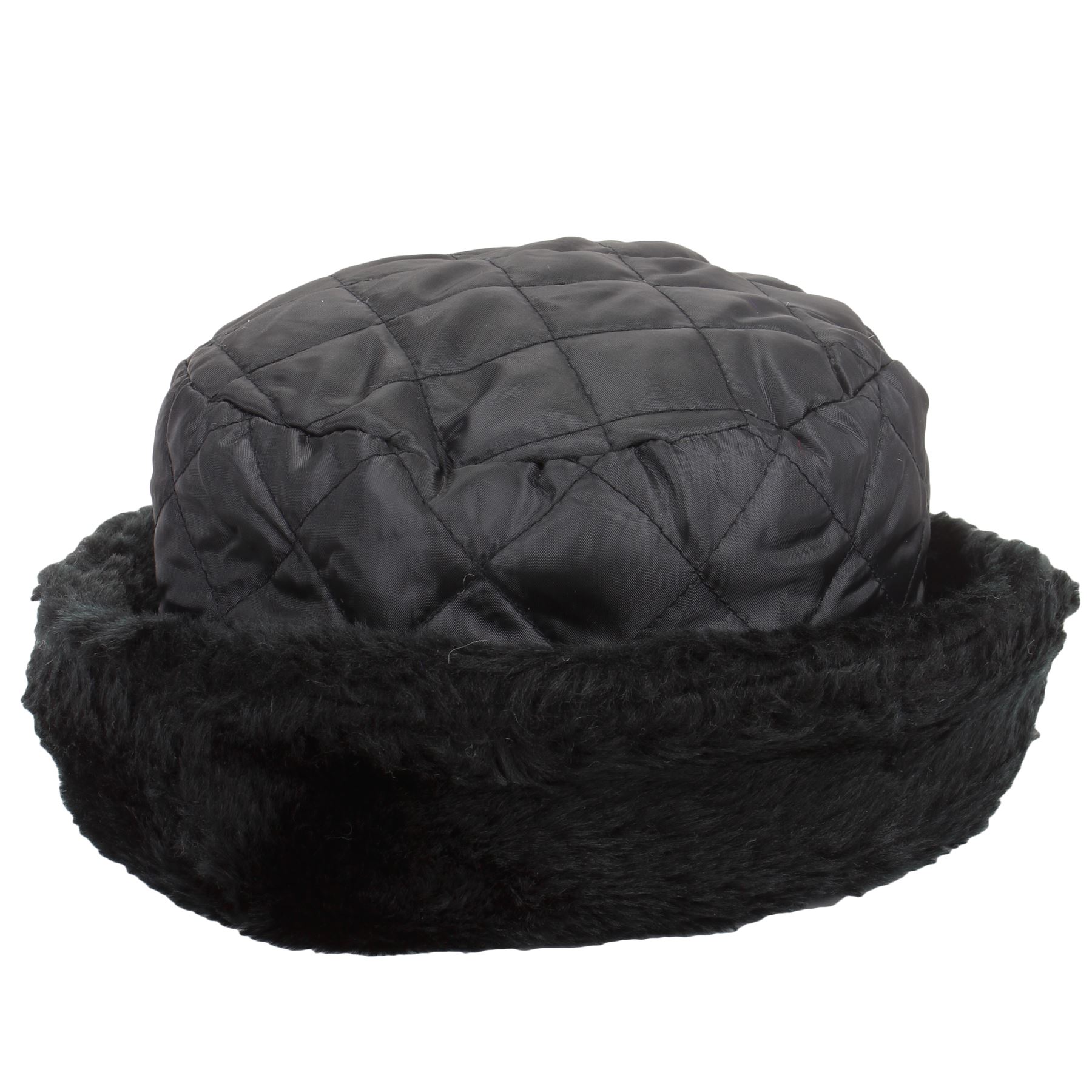 BLACK QUILTED HAT WITH FAUX FUR BRIM 