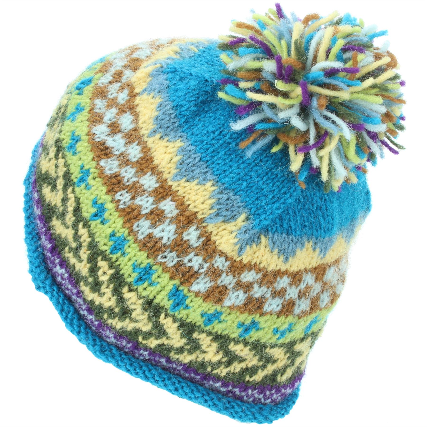 Beanie Hat Wool Cap Bobble Warm Winter Pattern Bright LoudElephant Lined Knit - Picture 6 of 16