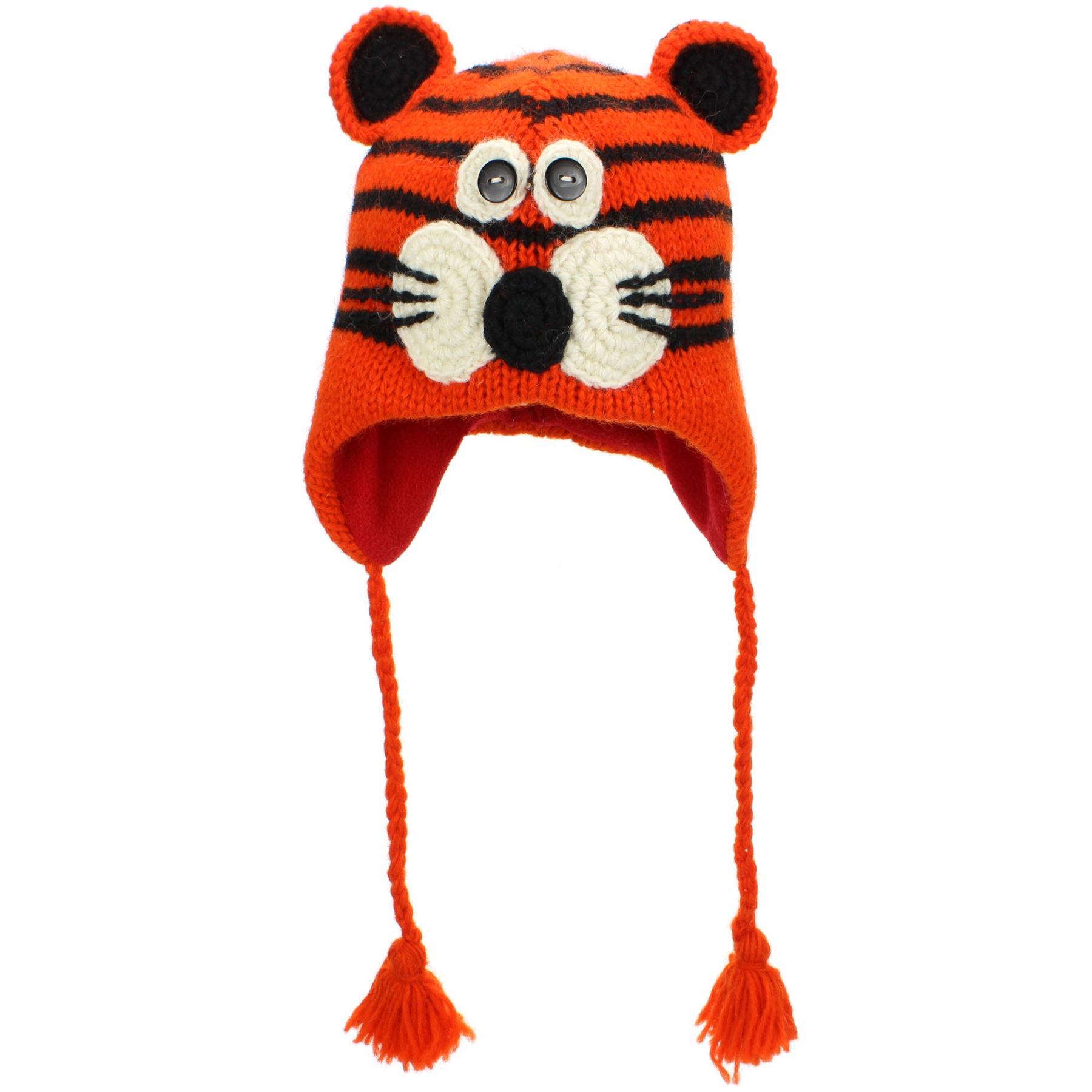 Wool Animal Hat Fleece Lined Unisex Knitted Warm Winter Monkey Tiger Fox - Picture 19 of 24