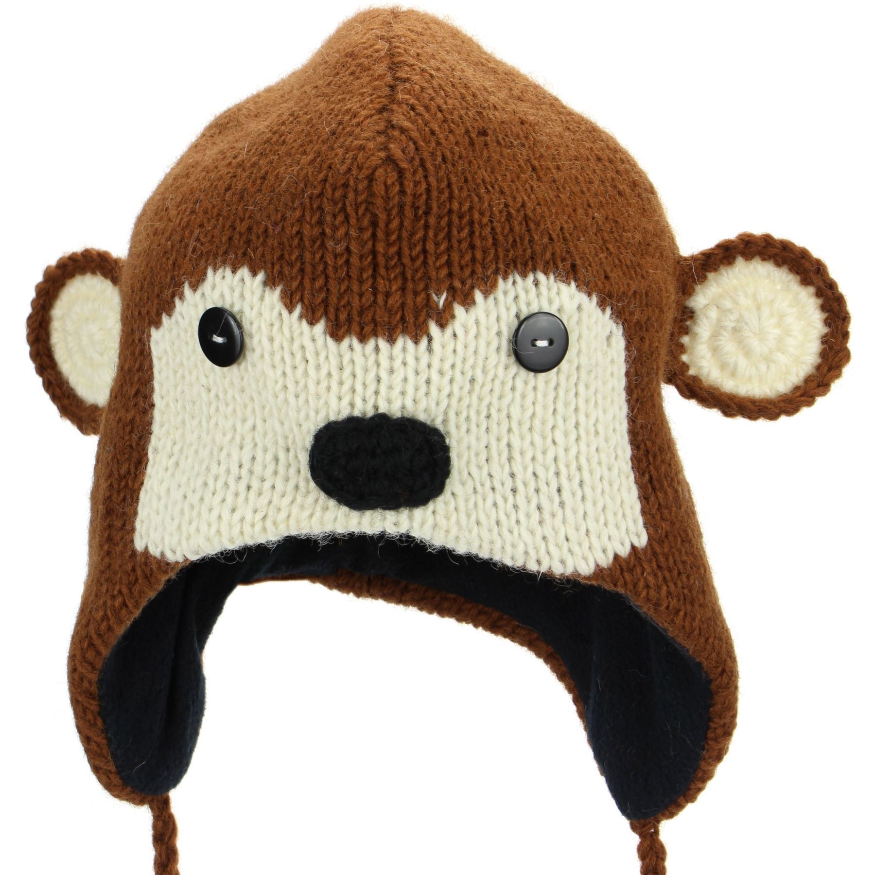 Wool Animal Hat Fleece Lined Unisex Knitted Warm Winter Monkey Tiger Fox - Picture 10 of 24
