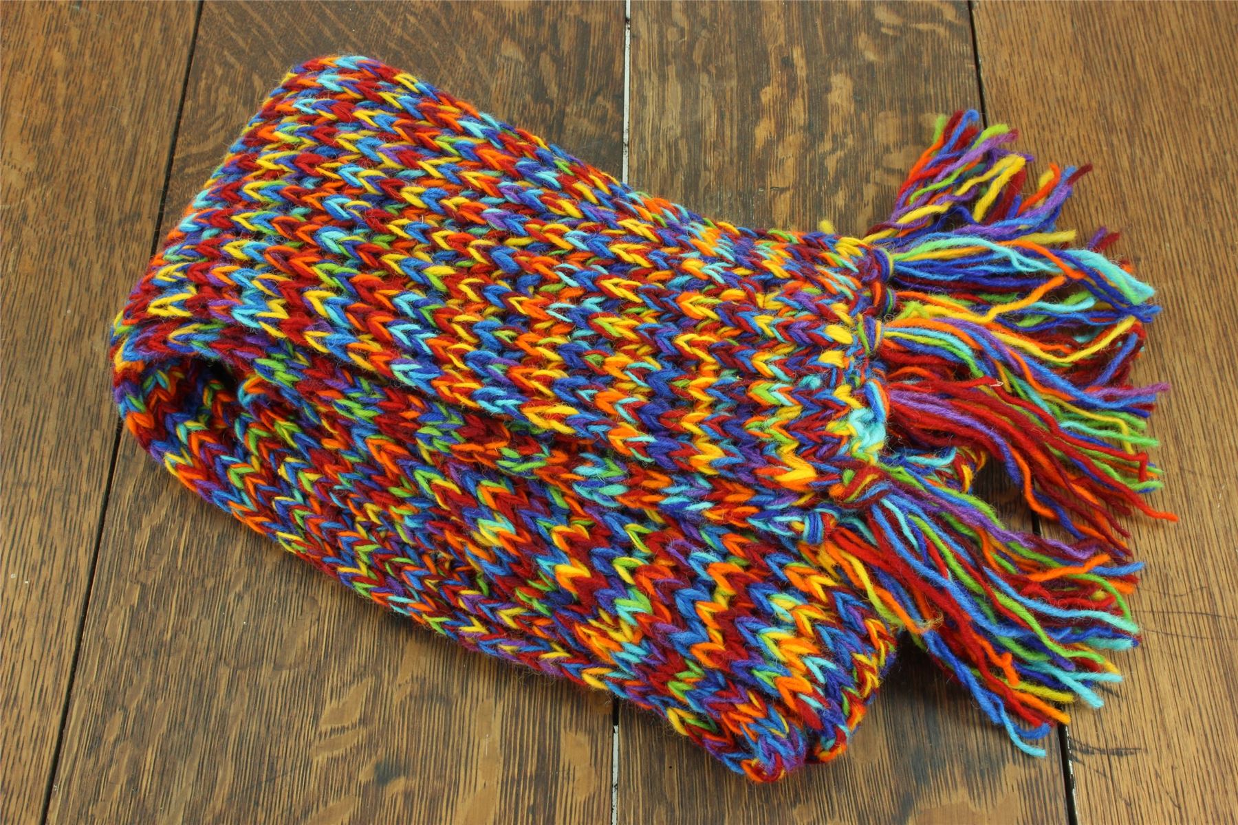 Hand Knitted Wool Scarf Woolly Warm Winter Cosy Stripe Space Dye Rainbow Pattern - Picture 45 of 97
