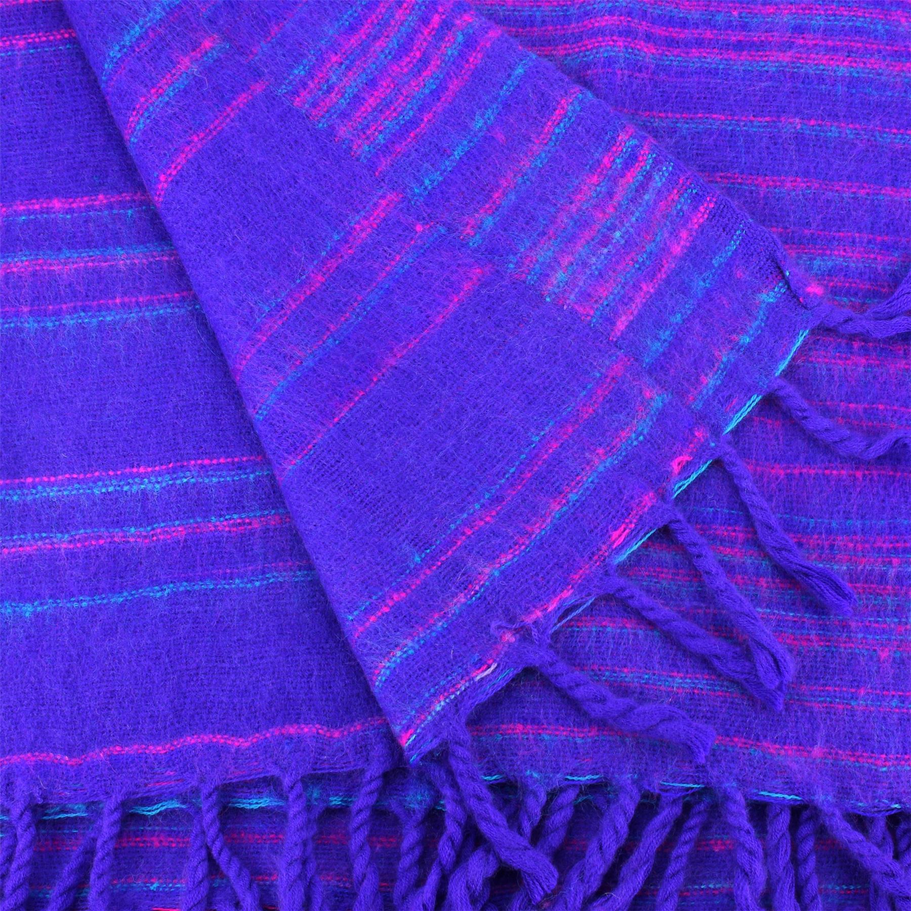 Vegan Wool Shawl Blanket Stripe Hill Queen Wrap Throw Boho Meditation Travel - Picture 8 of 50