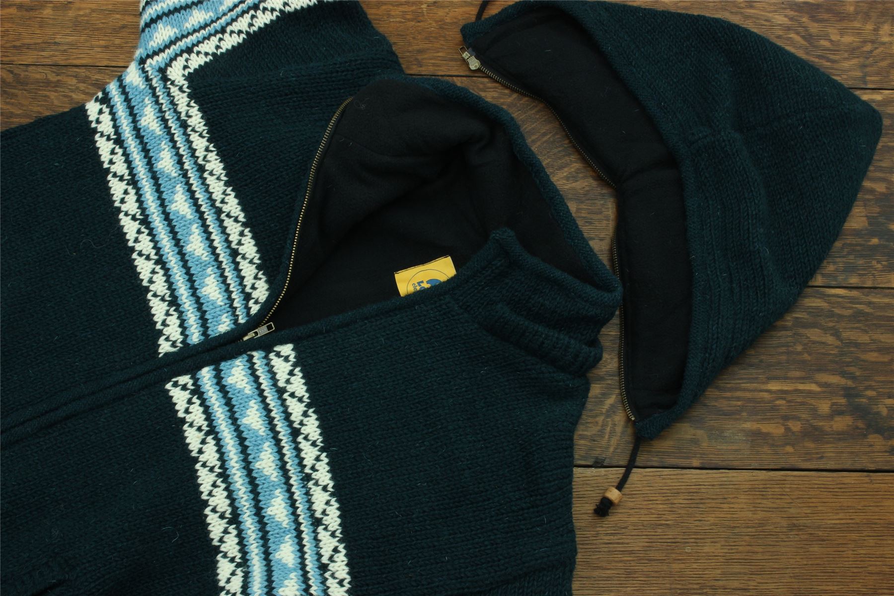 Hand Knitted Wool Hooded Jacket Cardigan Hoodie Nepal Warm Lined Boho Zip - Picture 7 of 100